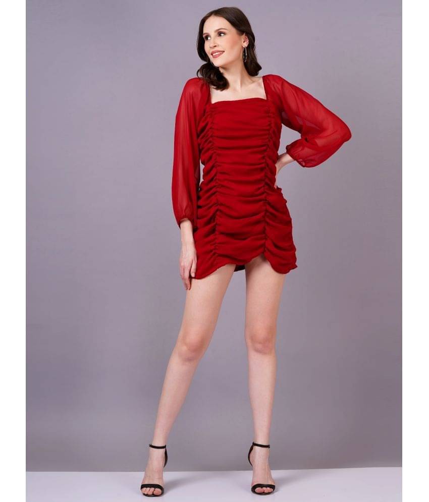 Jyoti Women Georgette Solid Bodycon Dress ( Red ) Jyoti Women Georgette Solid Bodycon Dress ( Red )