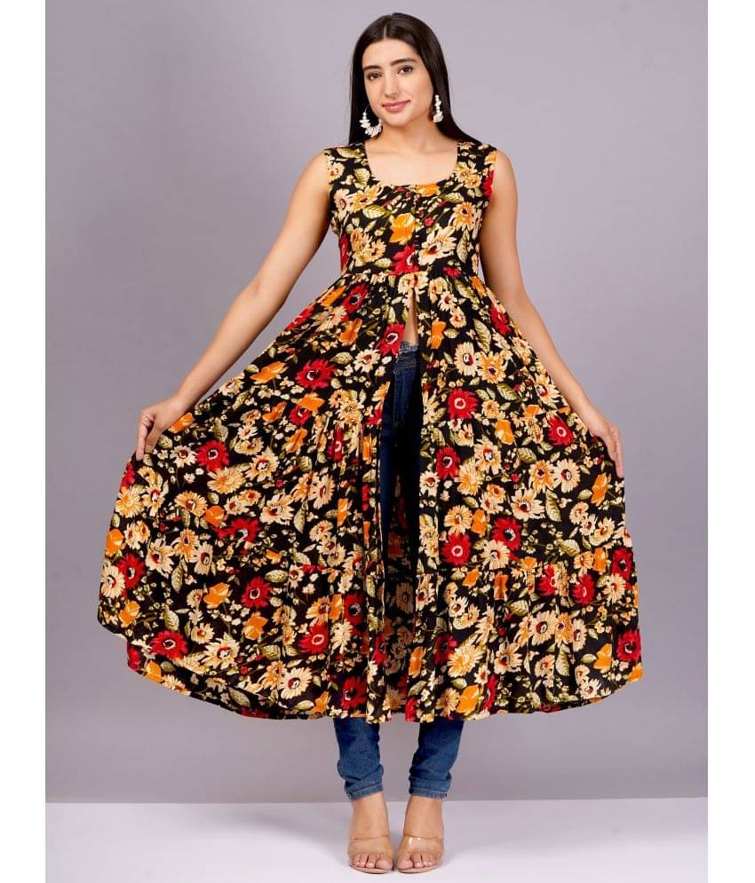 Jyoti Women Rayon Printed Fit & Flare Dress ( Black ) Jyoti Women Rayon Printed Fit & Flare Dress ( Black )