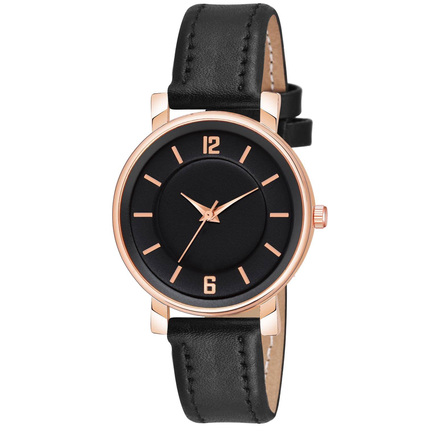     			KIARVI GALLERY Black Leather Analog Womens Watch
