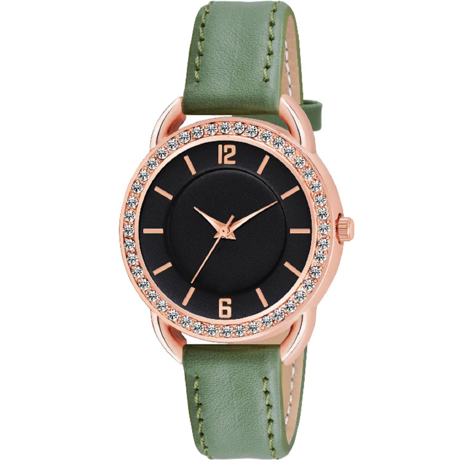     			KIARVI GALLERY Green Leather Analog Womens Watch