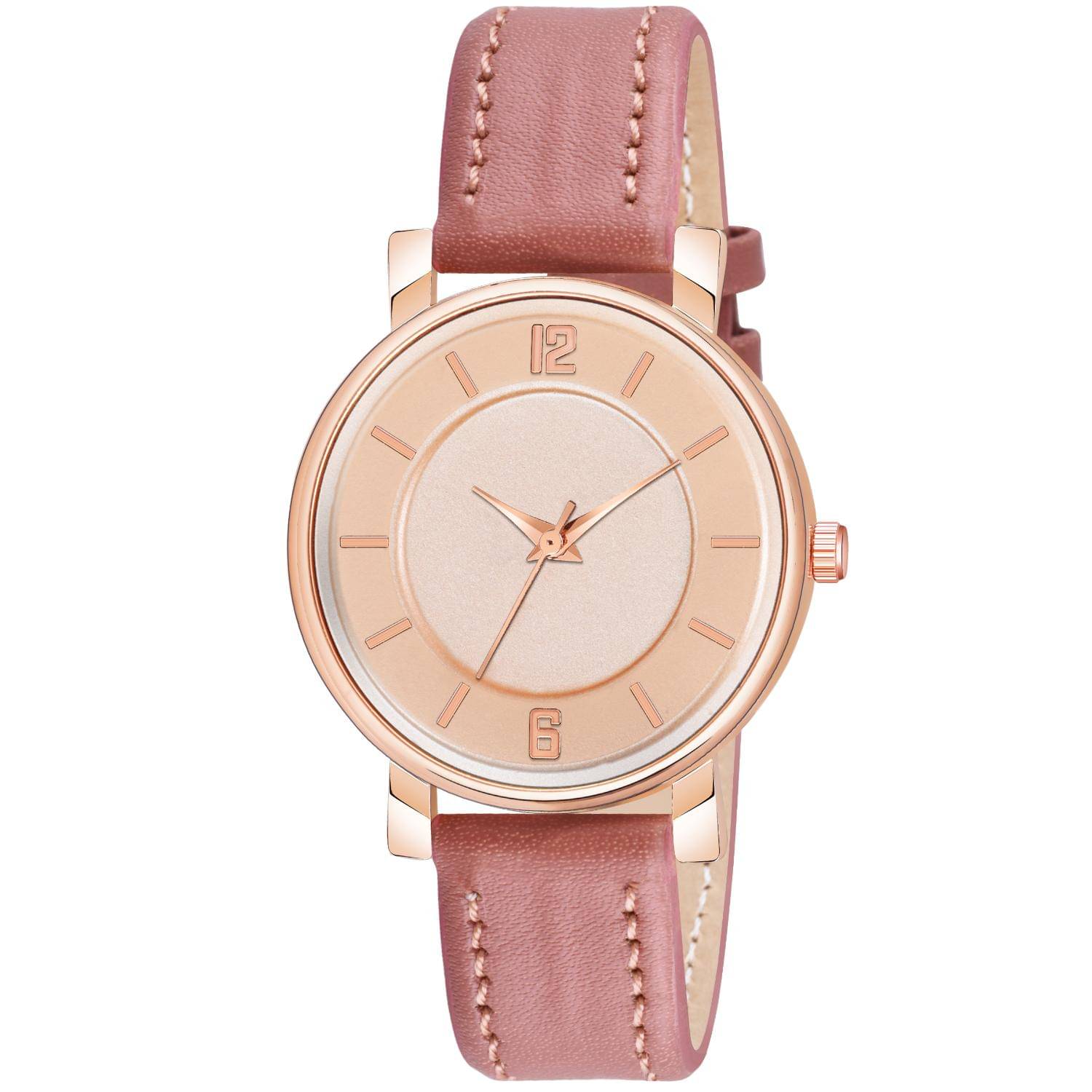     			KIARVI GALLERY Peach Leather Analog Womens Watch