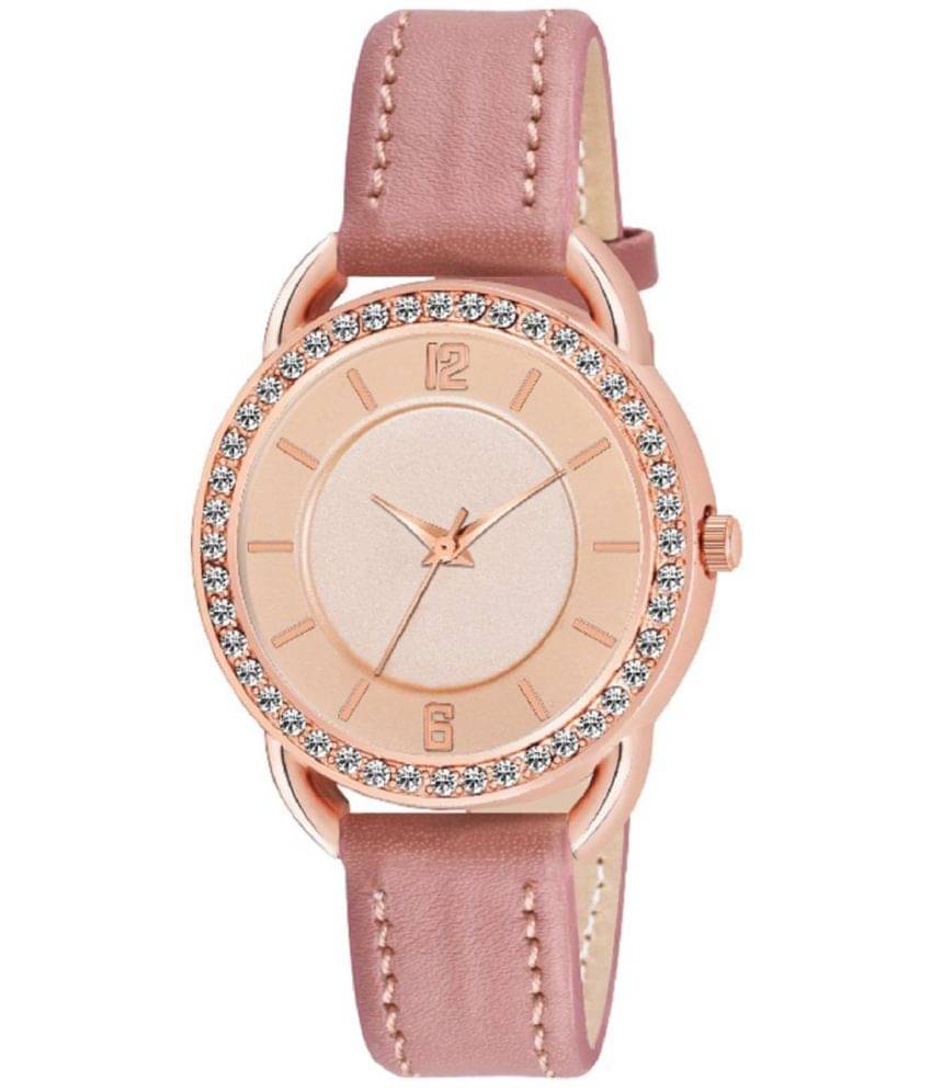     			KIARVI GALLERY Peach Leather Analog Womens Watch