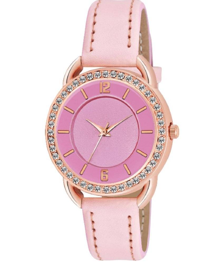     			KIARVI GALLERY Pink Leather Analog Womens Watch