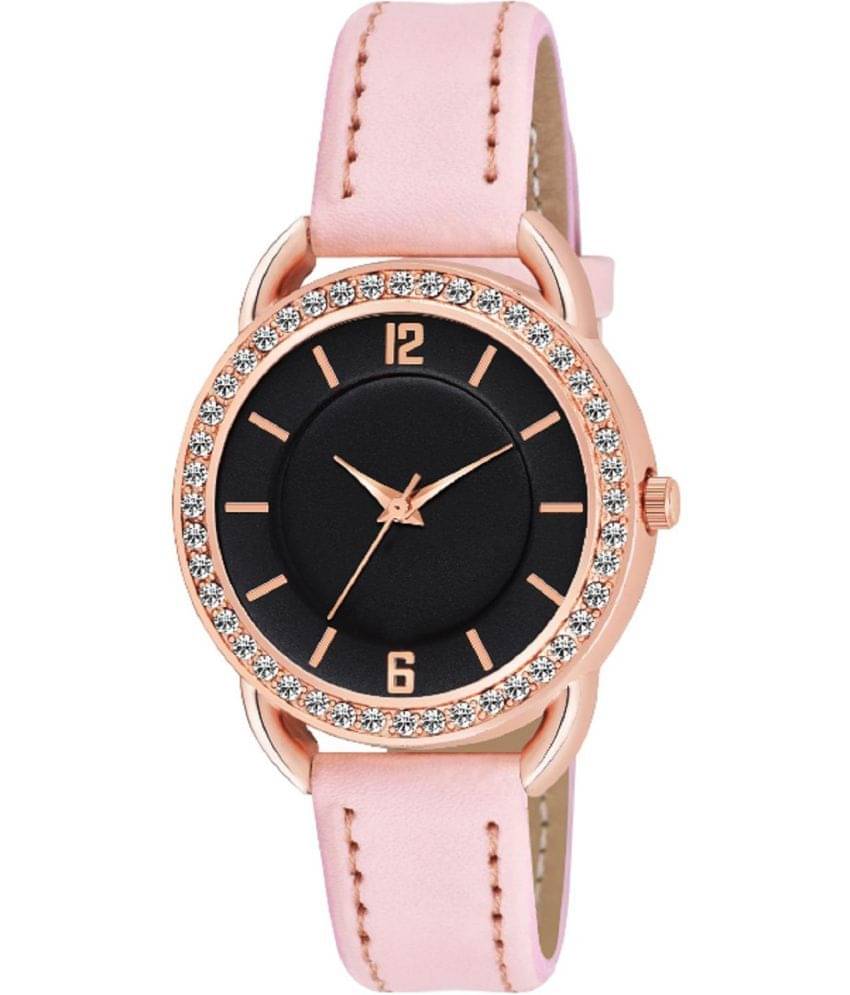     			KIARVI GALLERY Pink Leather Analog Womens Watch