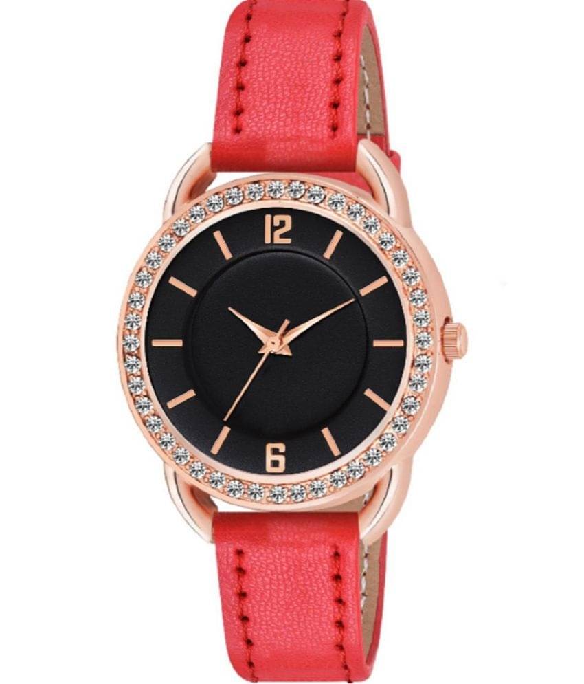    			KIARVI GALLERY Red Leather Analog Womens Watch