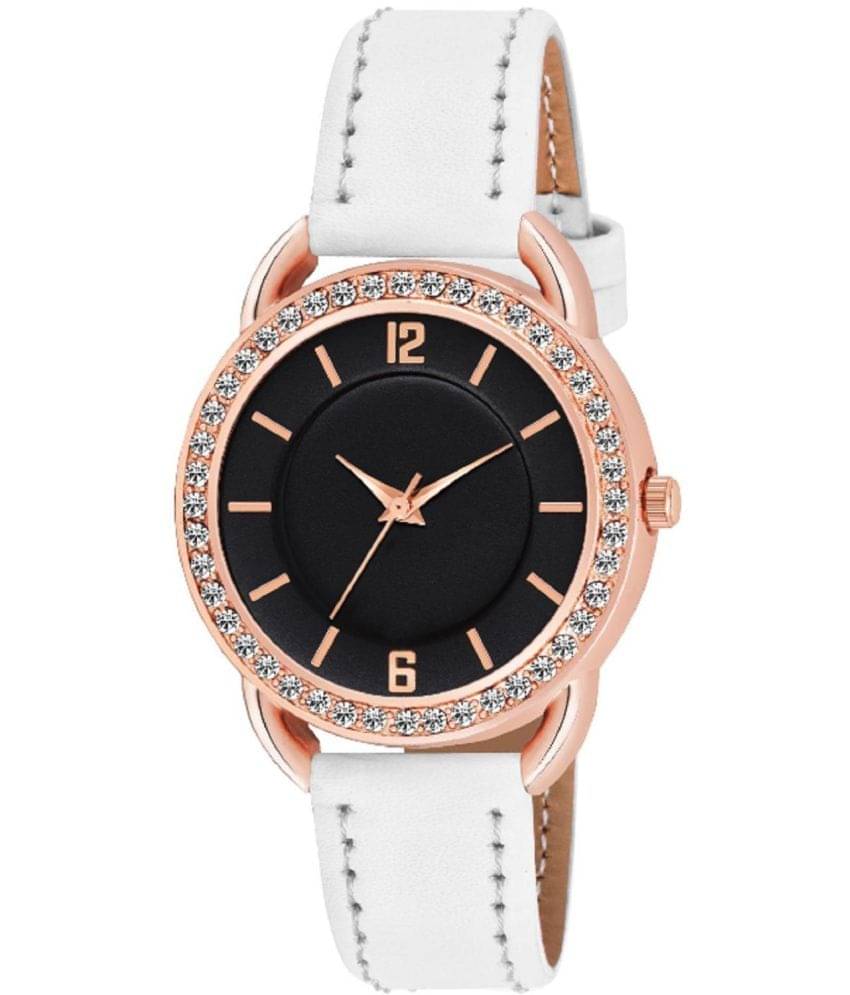     			KIARVI GALLERY White Leather Analog Womens Watch