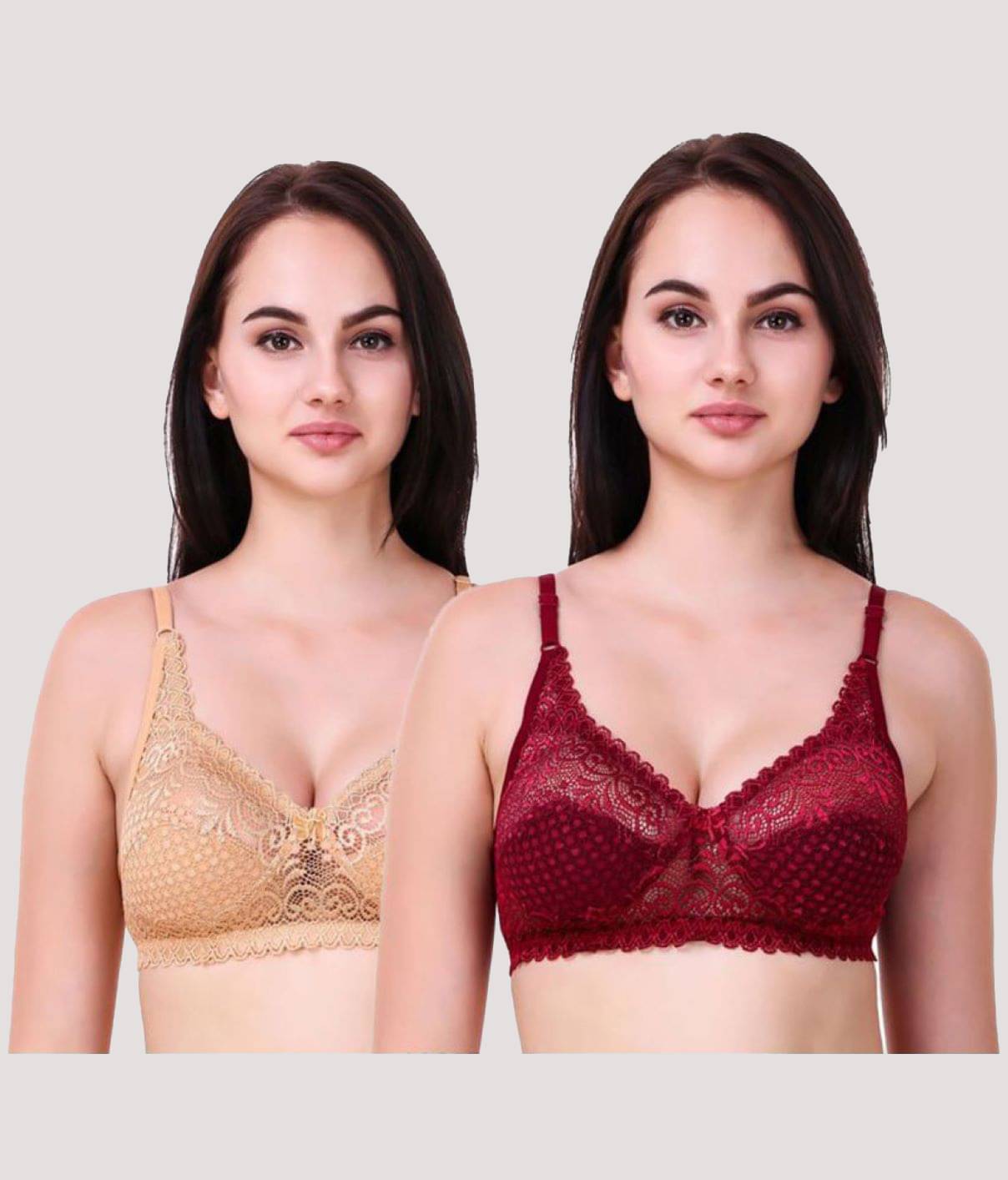 Kiran Enterprises Pack of 2 Net Non Padded Women's Bralette Bra ( Beige,Maroon ) Kiran Enterprises Pack of 2 Net Non Padded Women's Bralette Bra ( Beige,Maroon )