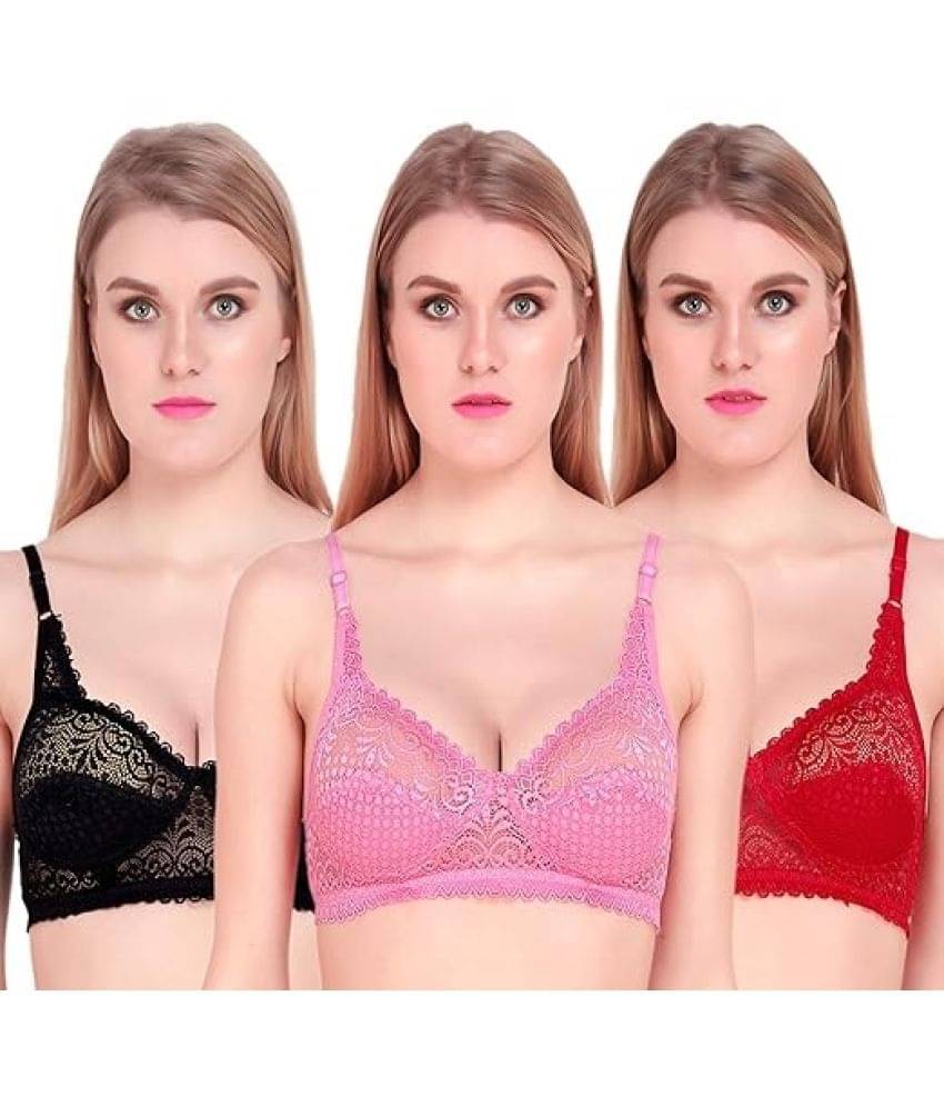 Kiran Enterprises Pack of 3 Net Lightly Padded Women's Bralette Bra ( Multicolor ) Kiran Enterprises Pack of 3 Net Lightly Padded Women's Bralette Bra ( Multicolor )