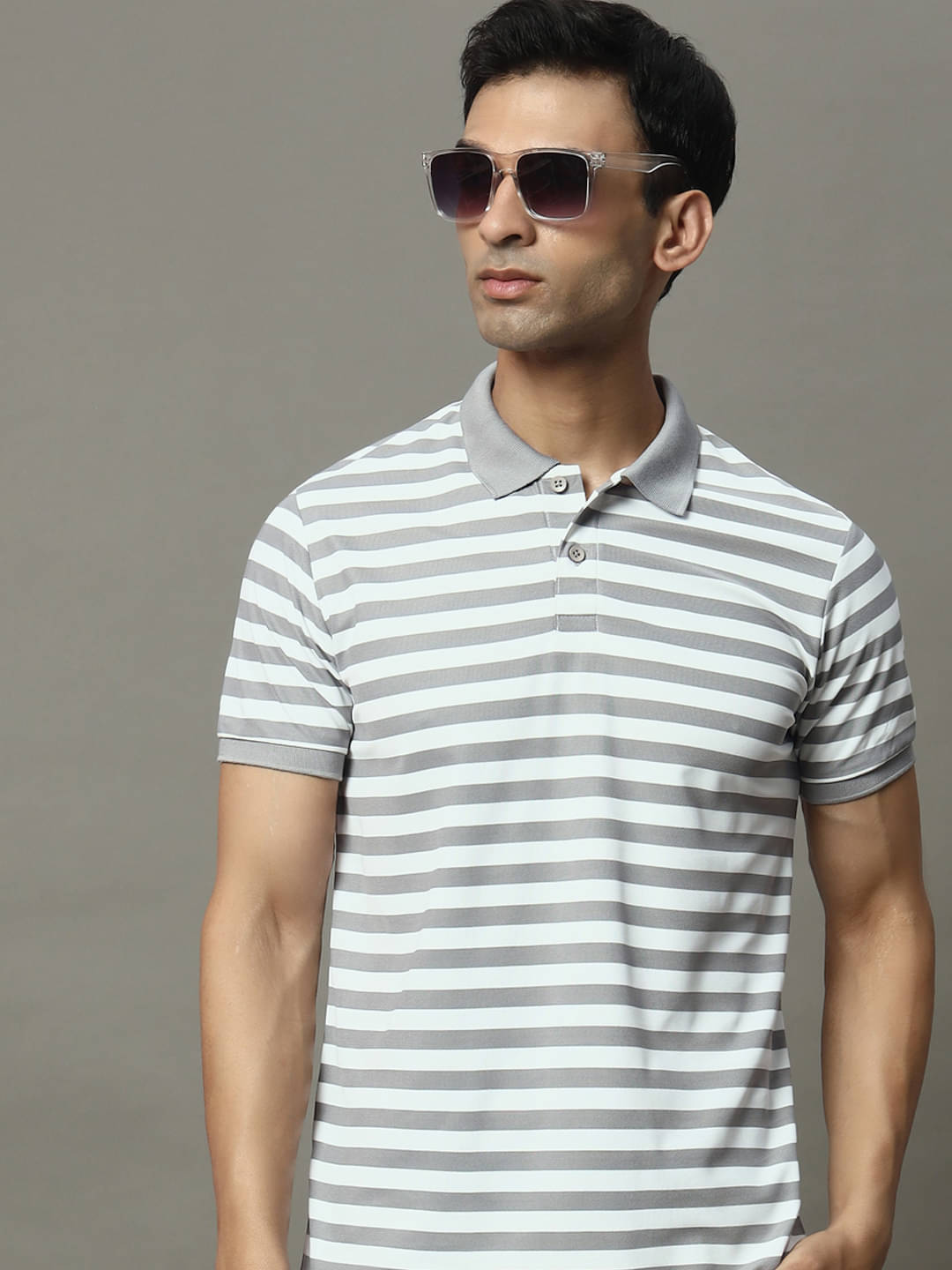     			OGEN Pack of 1 Cotton Blend Regular Fit Striped Half Sleeves Men's Polo T Shirt ( Grey )