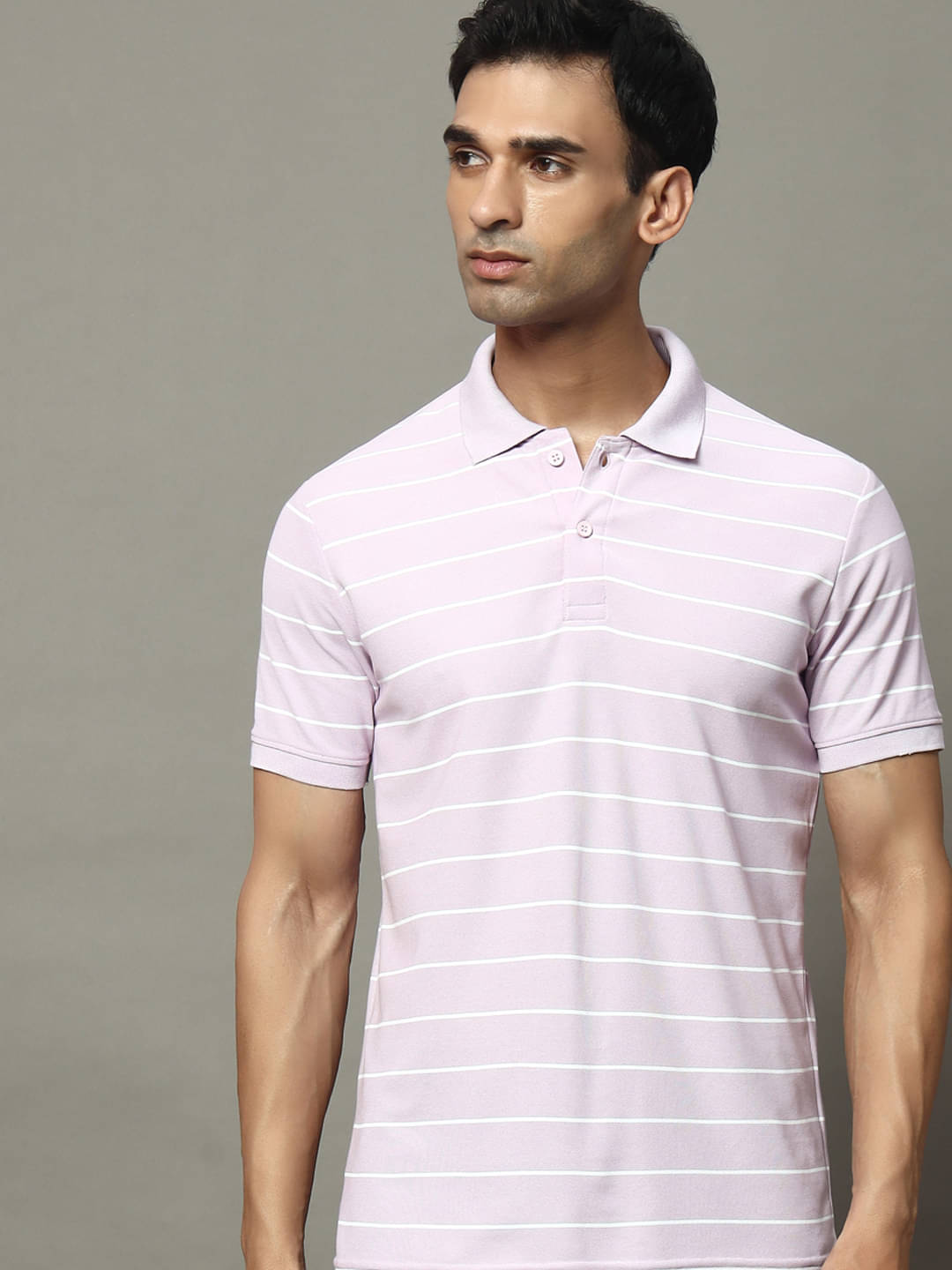OGEN Pack of 1 Cotton Blend Regular Fit Striped Half Sleeves Men's Polo T Shirt ( Lavender ) OGEN Pack of 1 Cotton Blend Regular Fit Striped Half Sleeves Men's Polo T Shirt ( Lavender )