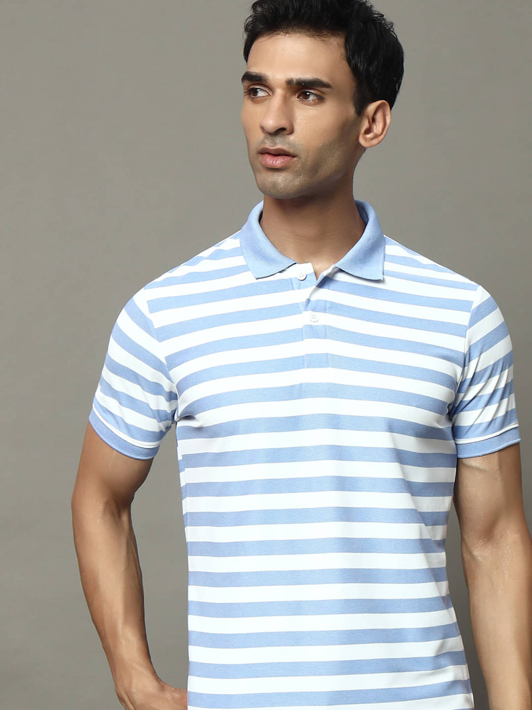 OGEN Pack of 1 Cotton Blend Regular Fit Striped Half Sleeves Men's Polo T Shirt ( Sky Blue ) OGEN Pack of 1 Cotton Blend Regular Fit Striped Half Sleeves Men's Polo T Shirt ( Sky Blue )