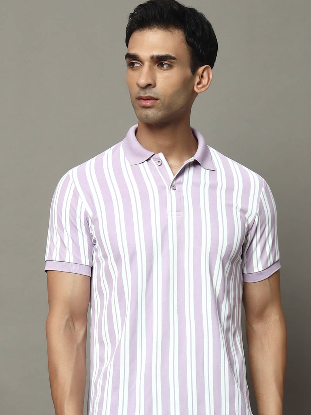 OGEN Pack of 1 Cotton Blend Regular Fit Striped Half Sleeves Men's Polo T Shirt ( Lavender ) OGEN Pack of 1 Cotton Blend Regular Fit Striped Half Sleeves Men's Polo T Shirt ( Lavender )