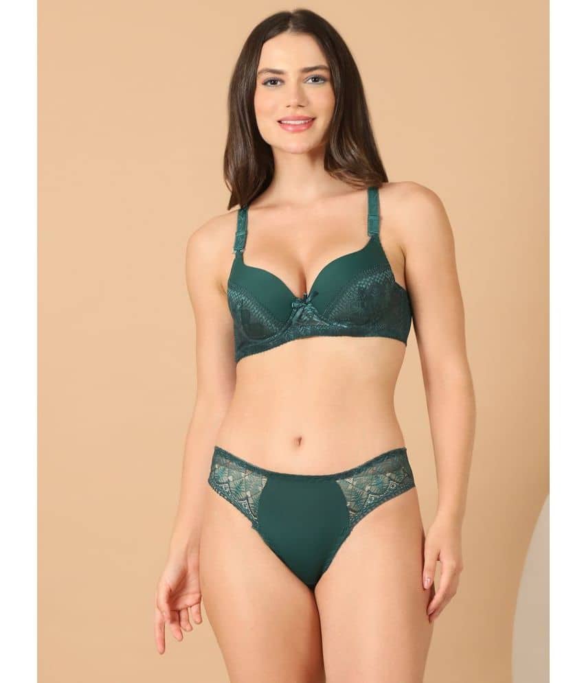 PrettyCat Polyester Women's Bra & Panty Set ( Green ) Hot Lingerie