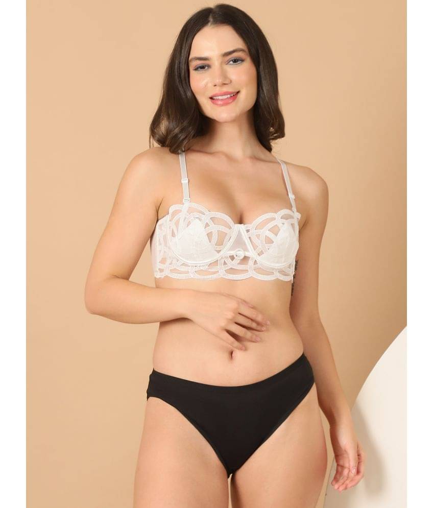PrettyCat Net/Mesh Women's Bra & Panty Set ( White ) Hot Lingerie PrettyCat Net/Mesh Women's Bra & Panty Set ( White ) Hot Lingerie