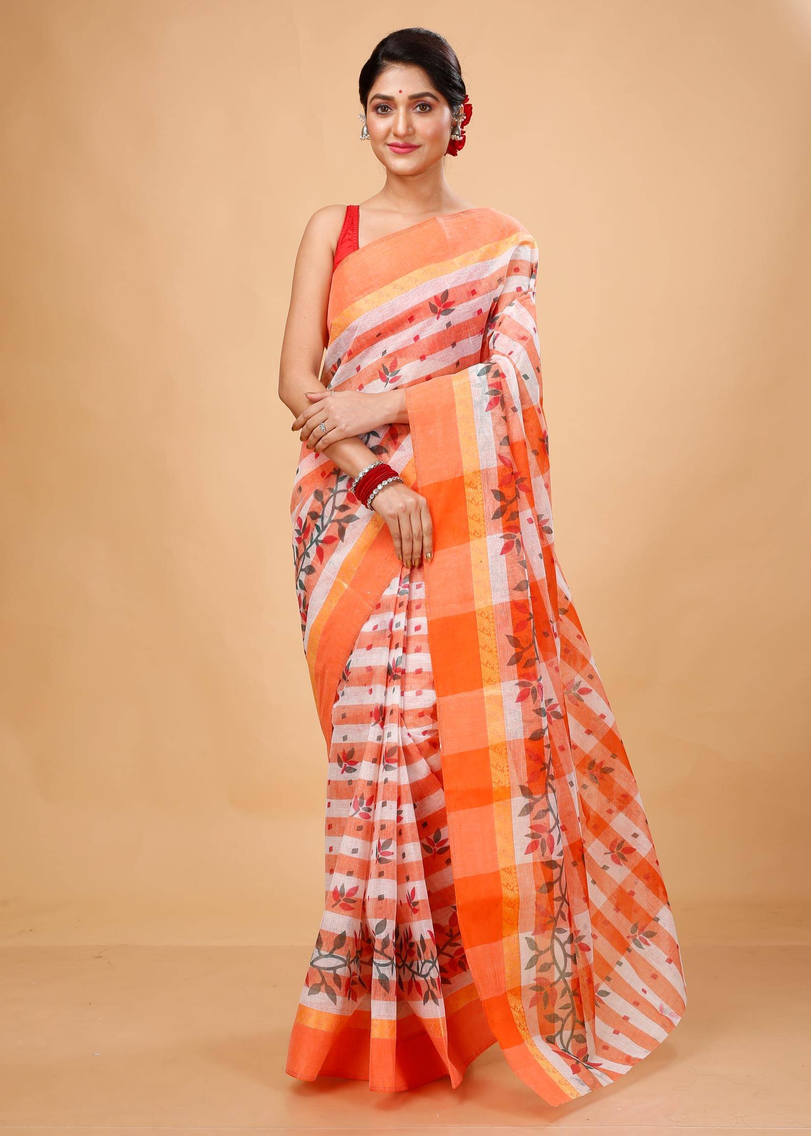 Puspika Cotton Printed Saree Without Blouse Piece ( Orange ) Puspika Cotton Printed Saree Without Blouse Piece ( Orange )