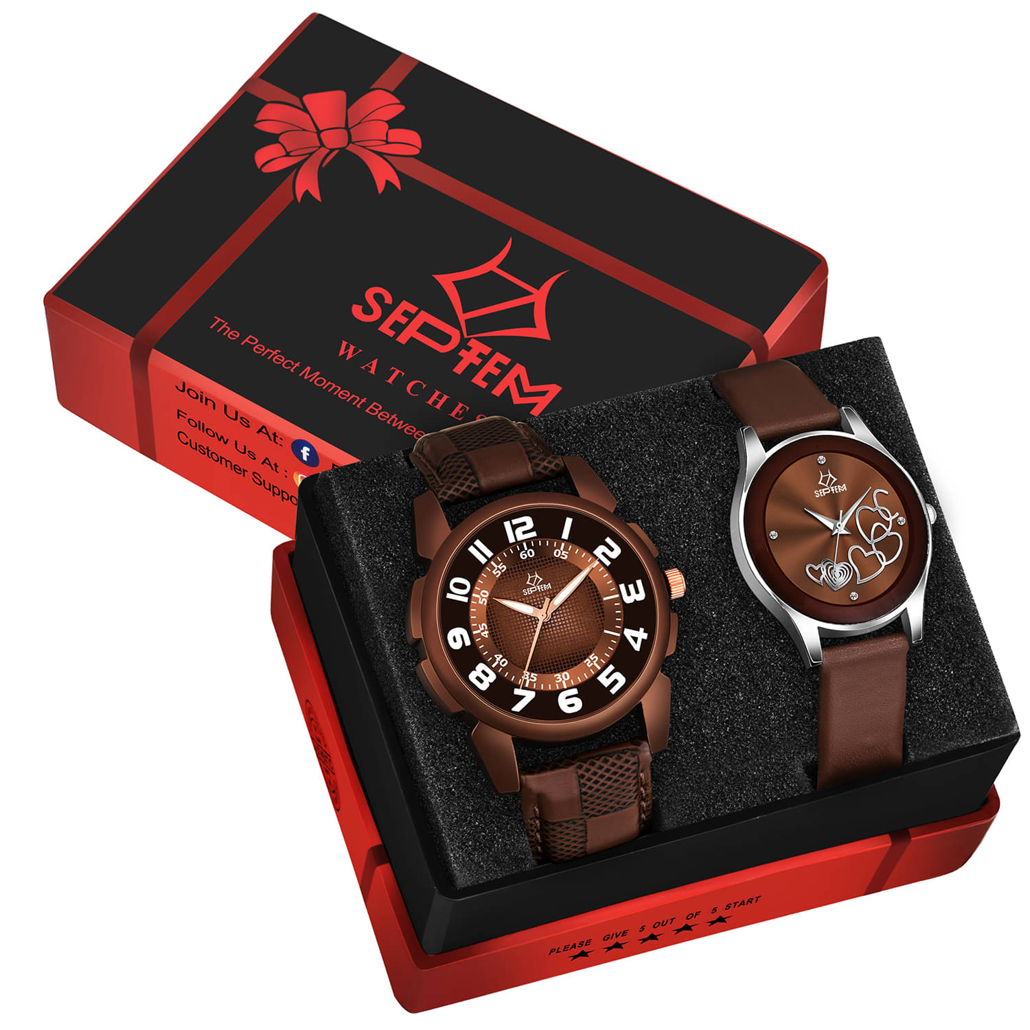     			Septem Brown Leather Analog Couple's Watch
