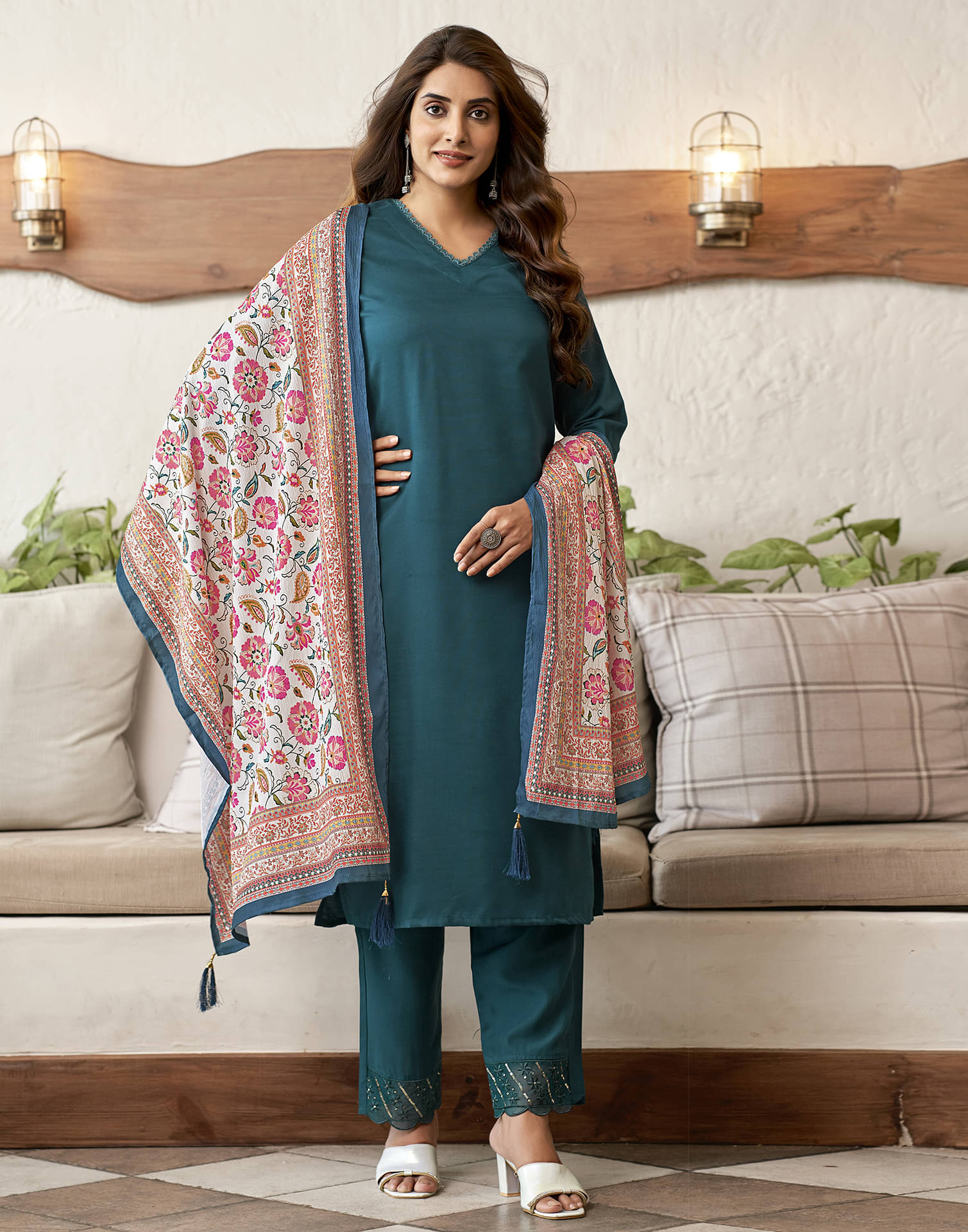 Skylee Cotton Blend Embroidered Kurti With Pants Women's Stitched Salwar Suit - Teal ( Pack of 1 ) Skylee Cotton Blend Embroidered Kurti With Pants Women's Stitched Salwar Suit - Teal ( Pack of 1 )
