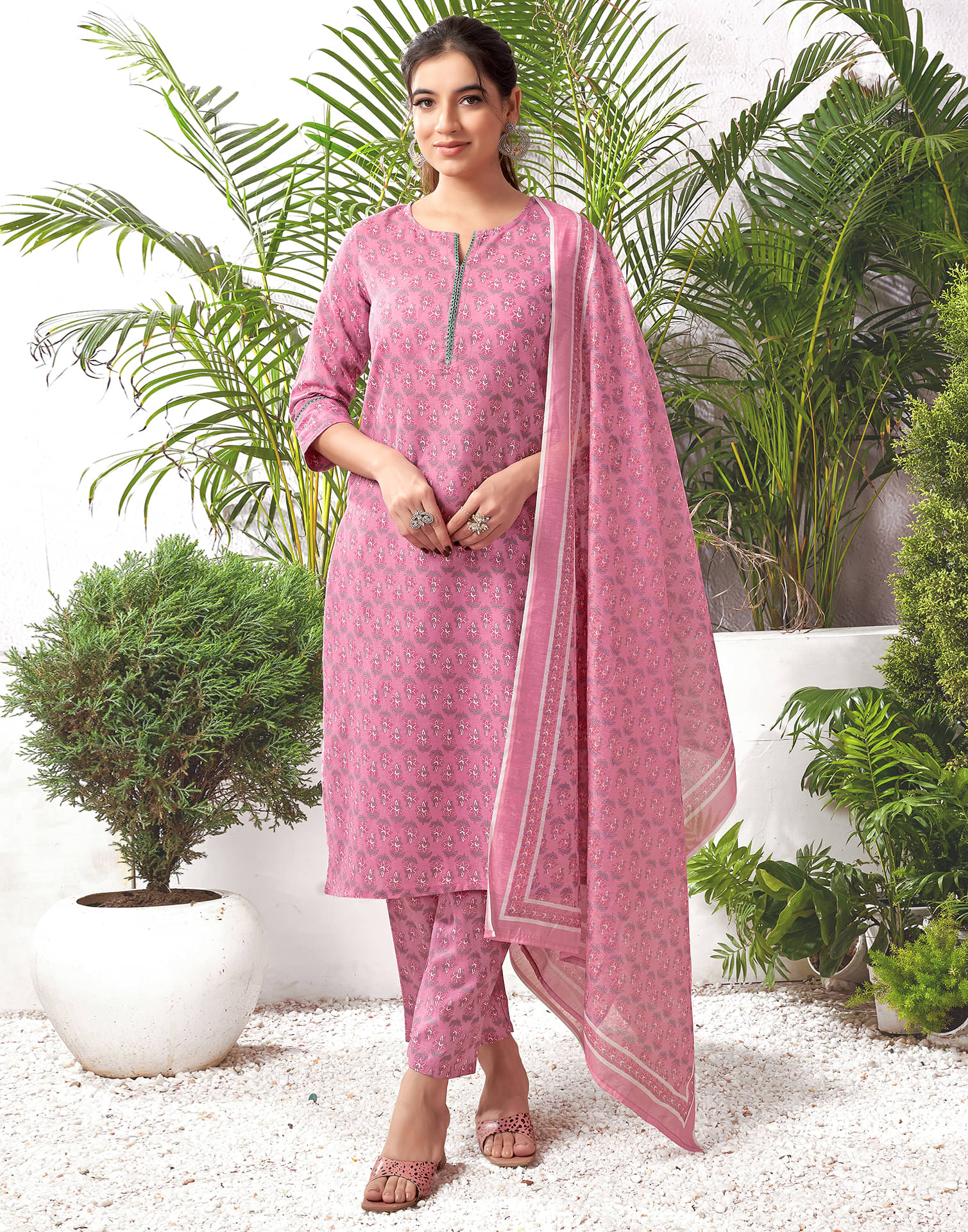Skylee Cotton Printed Kurti With Pants Women's Stitched Salwar Suit - Pink ( Pack of 1 ) Skylee Cotton Printed Kurti With Pants Women's Stitched Salwar Suit - Pink ( Pack of 1 )