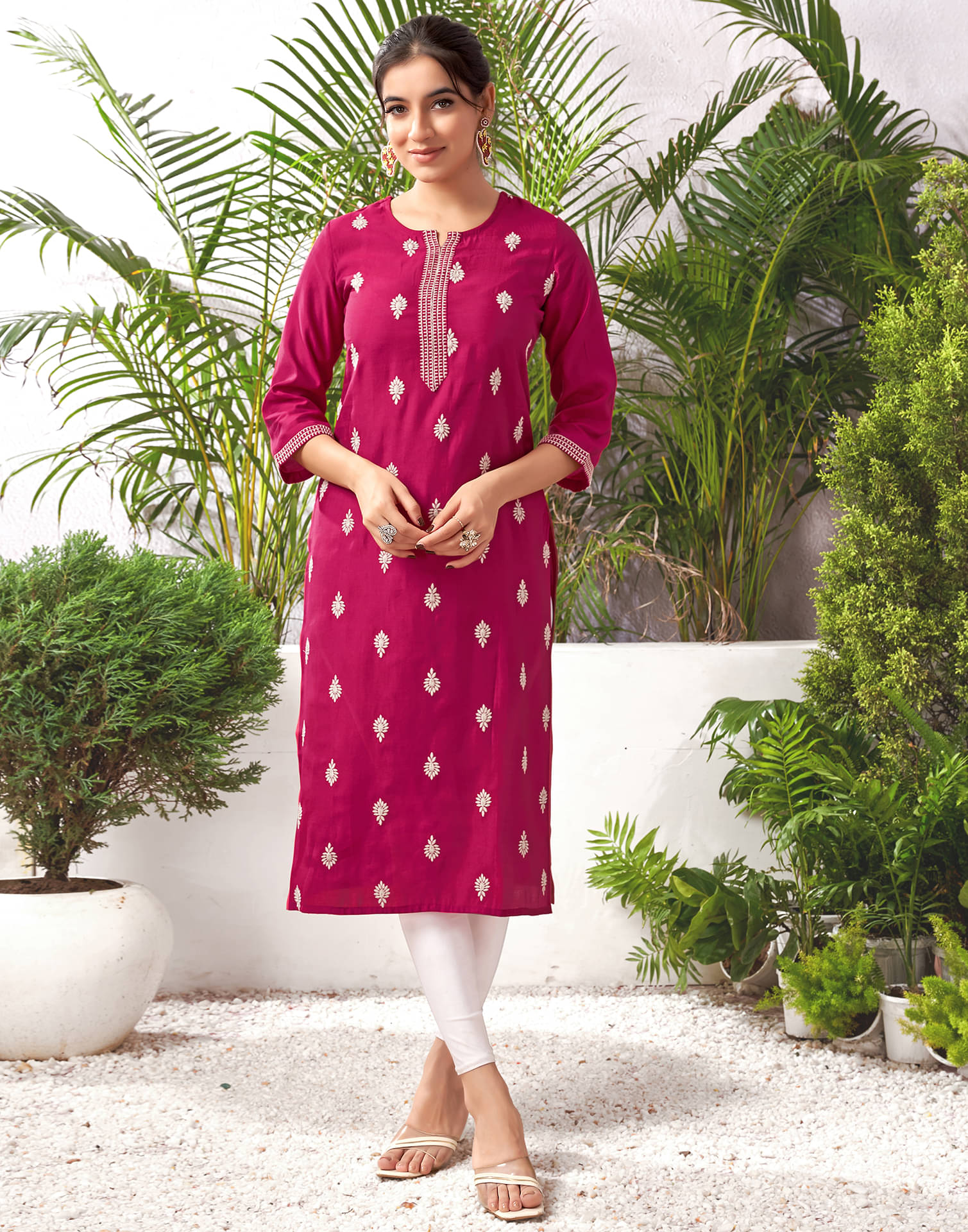     			Skylee Silk Blend Embroidered A-line Women's Kurti - Pink ( Pack of 1 )