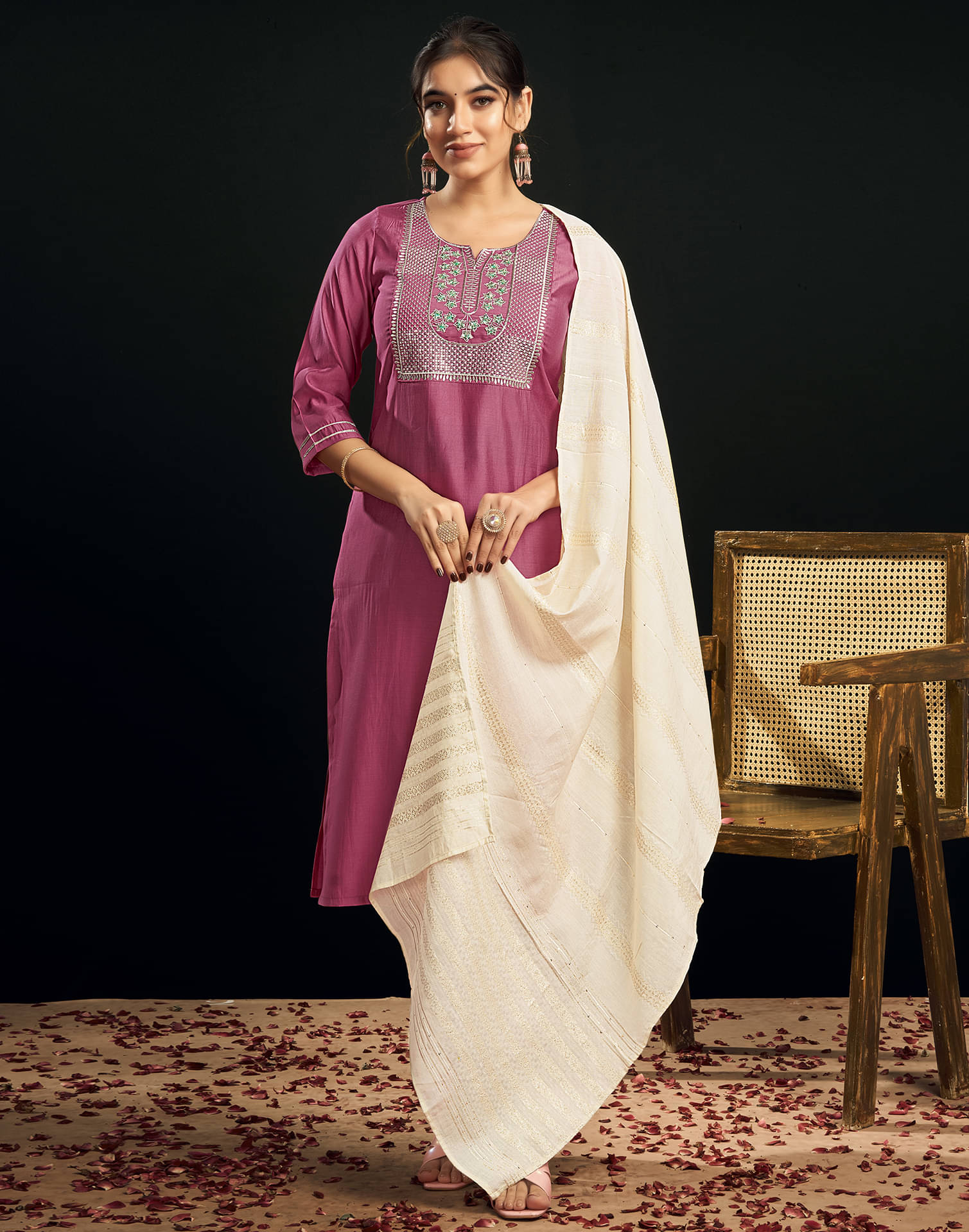     			Skylee Silk Blend Embroidered Kurti With Pants Women's Stitched Salwar Suit - Pink ( Pack of 1 )