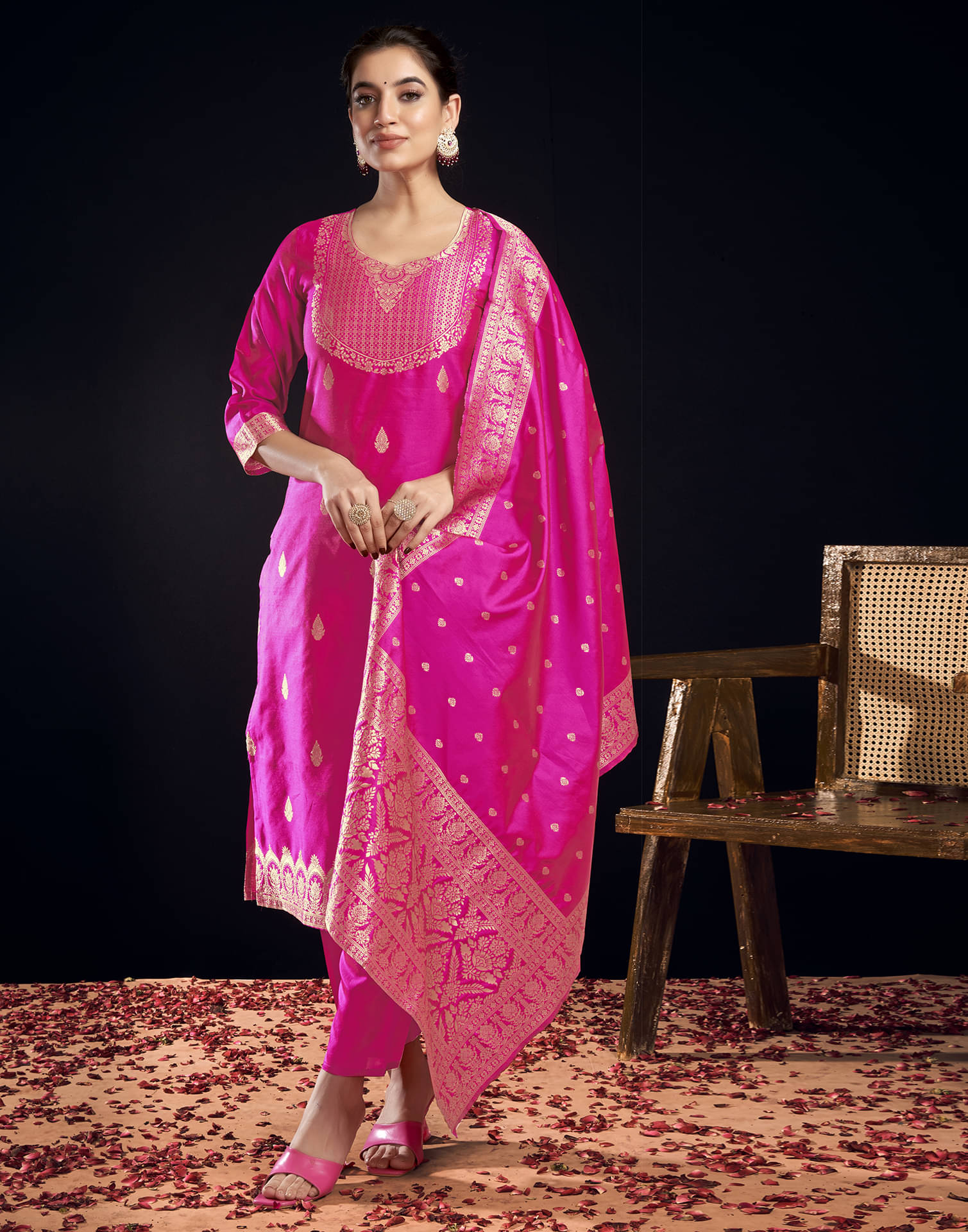     			Skylee Silk Blend Self Design Kurti With Pants Women's Stitched Salwar Suit - Fluorescent Pink ( Pack of 1 )