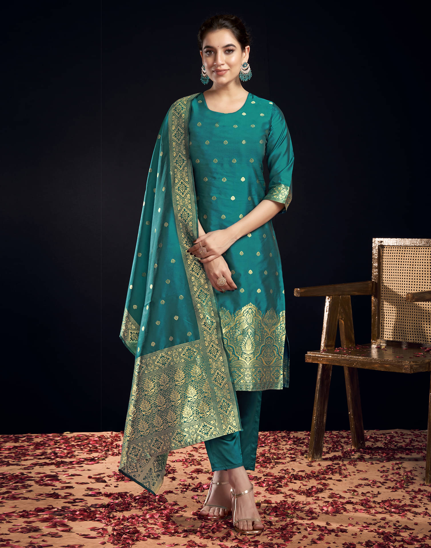 Skylee Silk Blend Self Design Kurti With Pants Women's Stitched Salwar Suit - Blue ( Pack of 1 ) Skylee Silk Blend Self Design Kurti With Pants Women's Stitched Salwar Suit - Blue ( Pack of 1 )