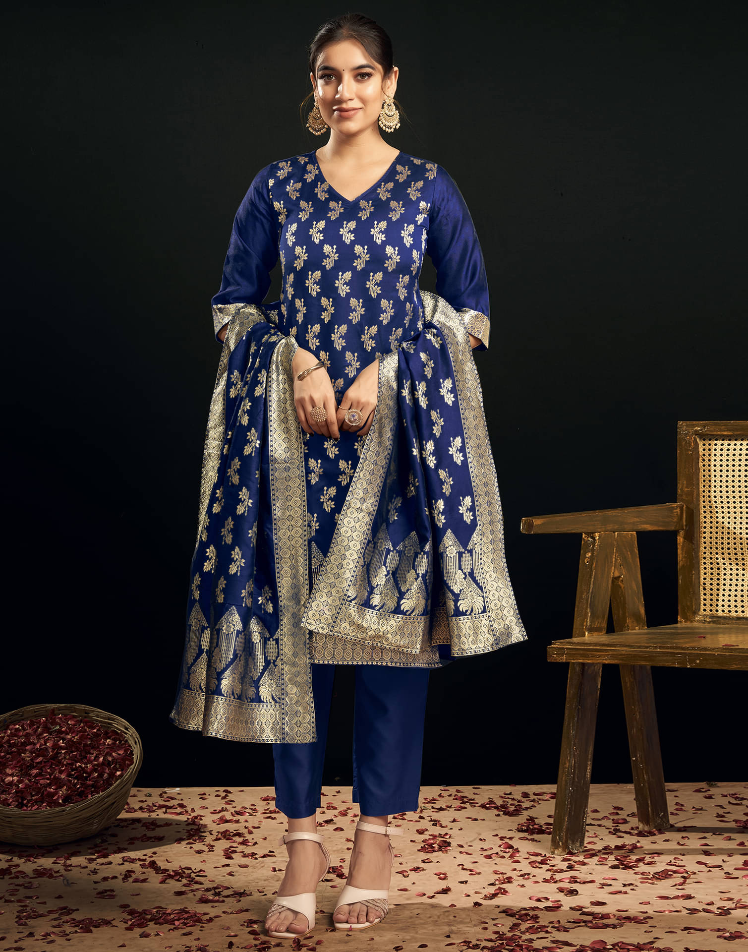Skylee Silk Blend Self Design Kurti With Pants Women's Stitched Salwar Suit - Navy Blue ( Pack of 1 ) Skylee Silk Blend Self Design Kurti With Pants Women's Stitched Salwar Suit - Navy Blue ( Pack of 1 )