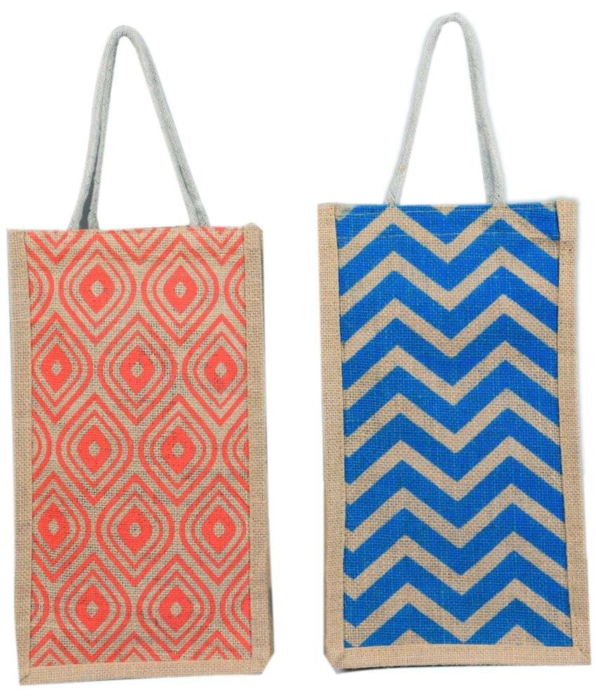     			Sunvika House Multicolor Jute Lunch Bag Pack of 2