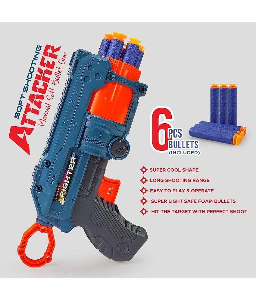 Toy Cloud Super Shot Soft Blaster Manual Bullet Shooting Gun Toy with 6 Foam Darts (Multicolor)