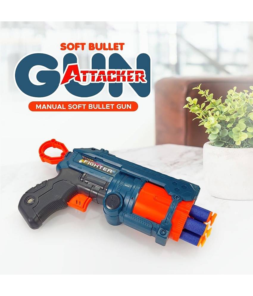 Toy Cloud Super Shot Soft Blaster Manual Bullet Shooting Gun Toy with 6 Foam Darts (Multicolor)