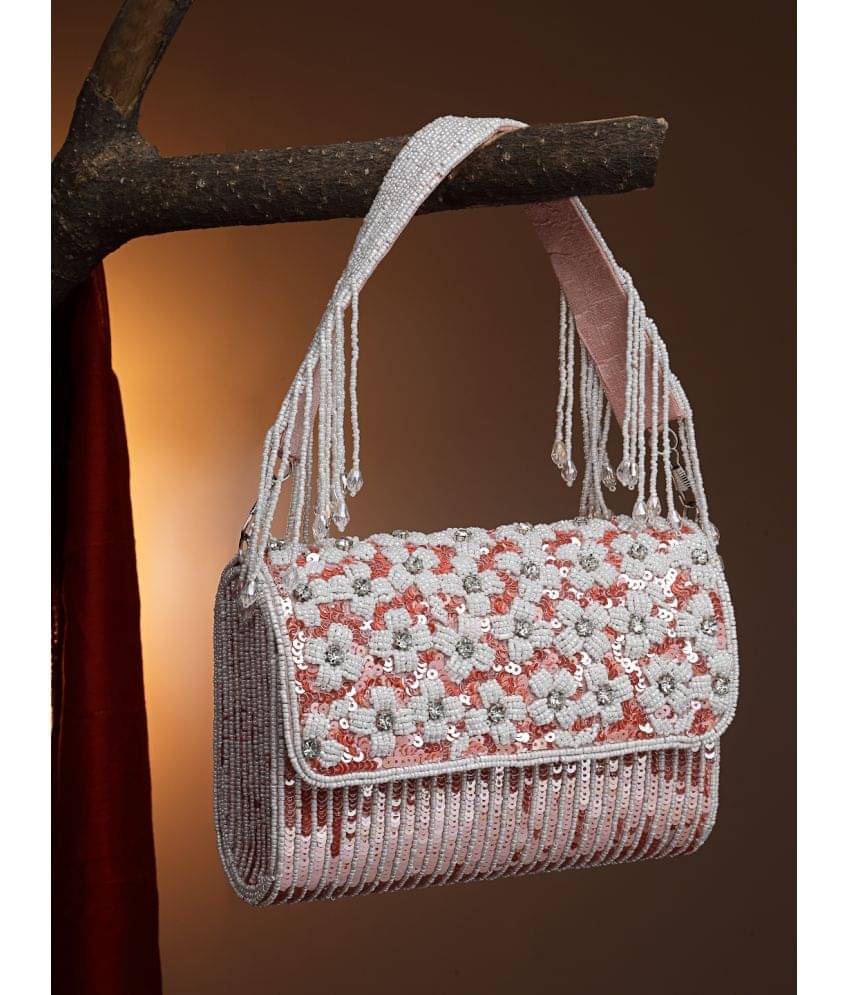     			Anekaant Coral Silk Box Clutch