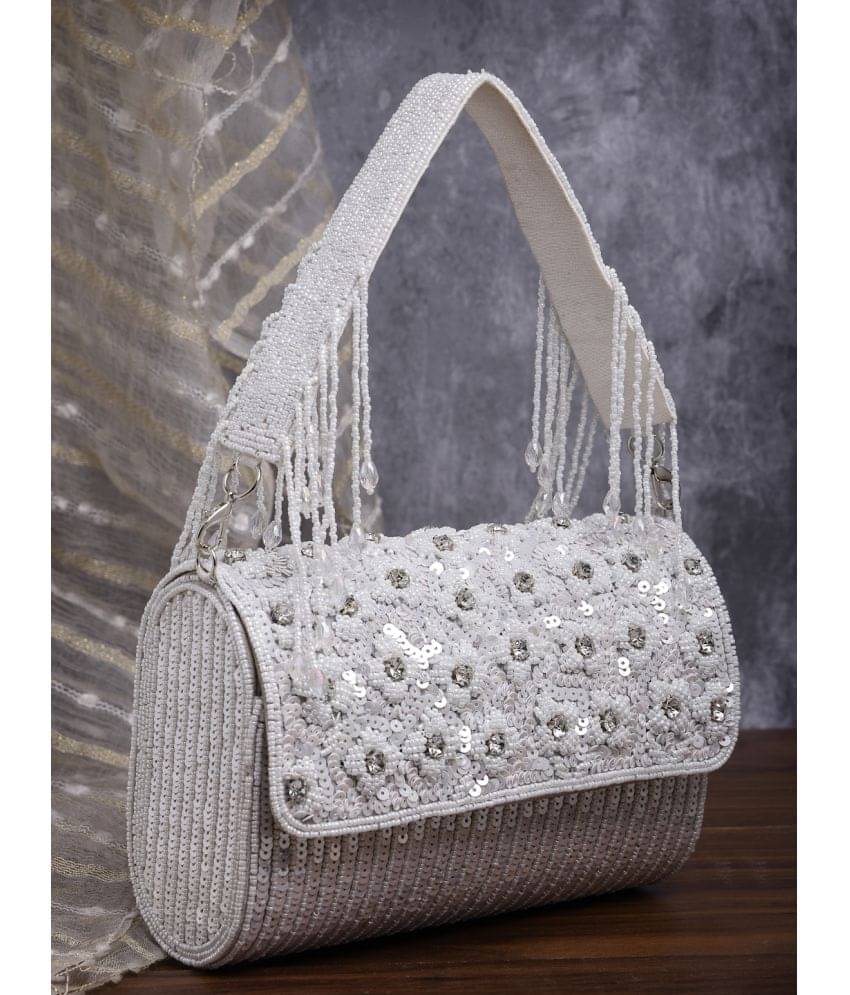     			Anekaant Silver Silk Box Clutch