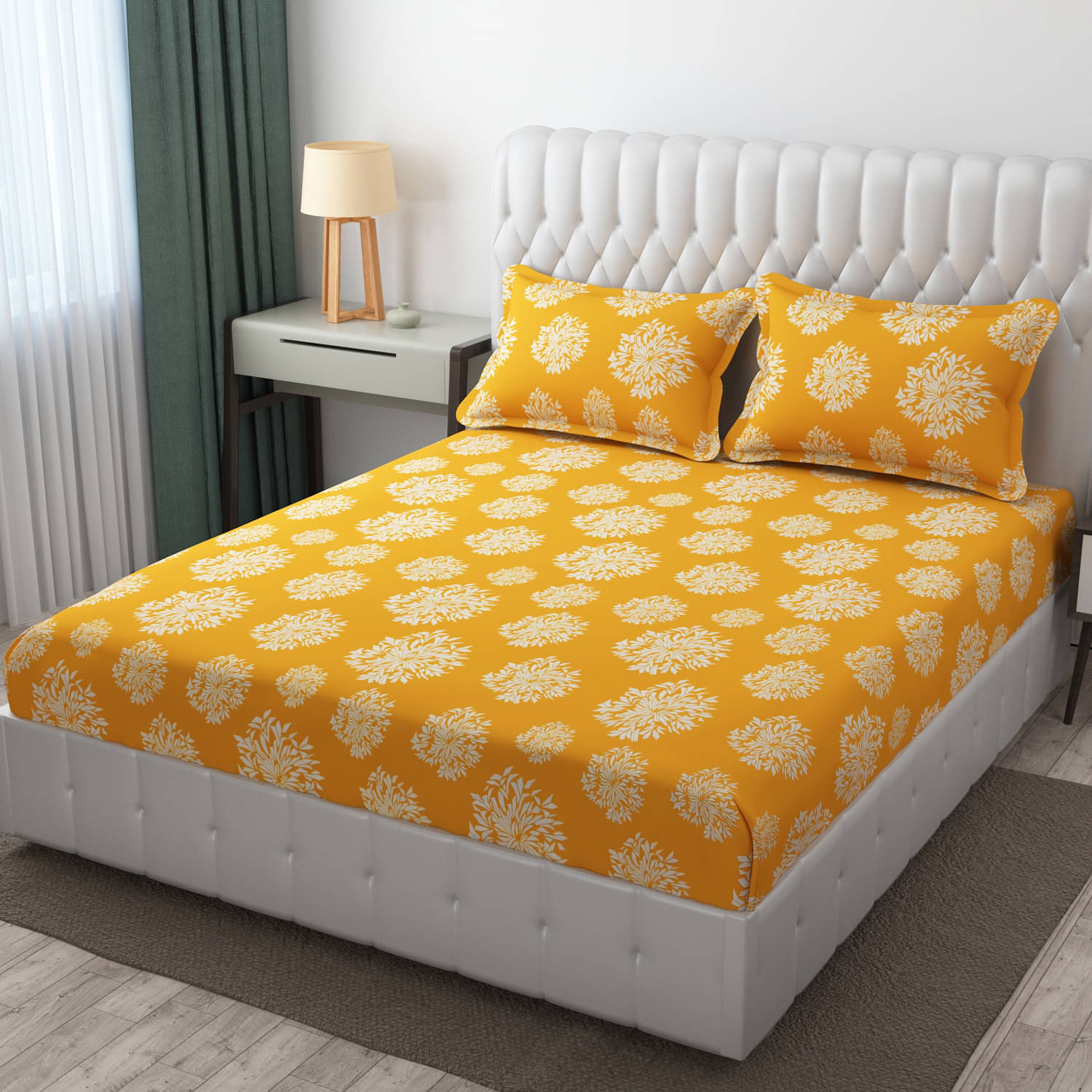     			Apala Microfiber 1 Double King Bedsheet with 2 Pillow Covers ( Yellow )