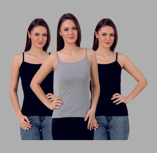     			ETICO Single jersy Camisoles - Black,Grey Pack of 3
