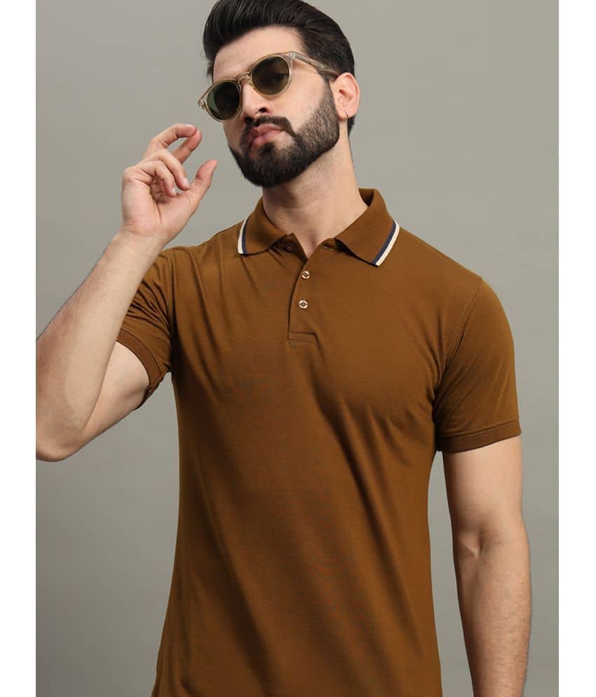 GET GOLF Pack of 1 Cotton Blend Regular Fit Solid Half Sleeves Men's Polo T Shirt ( Brown )