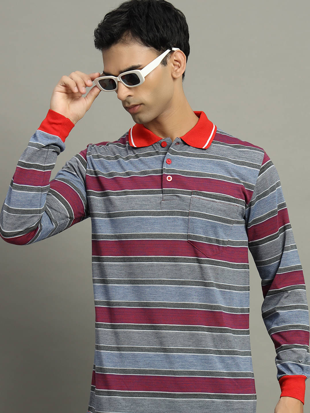     			GET GOLF Pack of 1 Cotton Blend Regular Fit Striped Full Sleeves Men's Polo T Shirt ( Red )