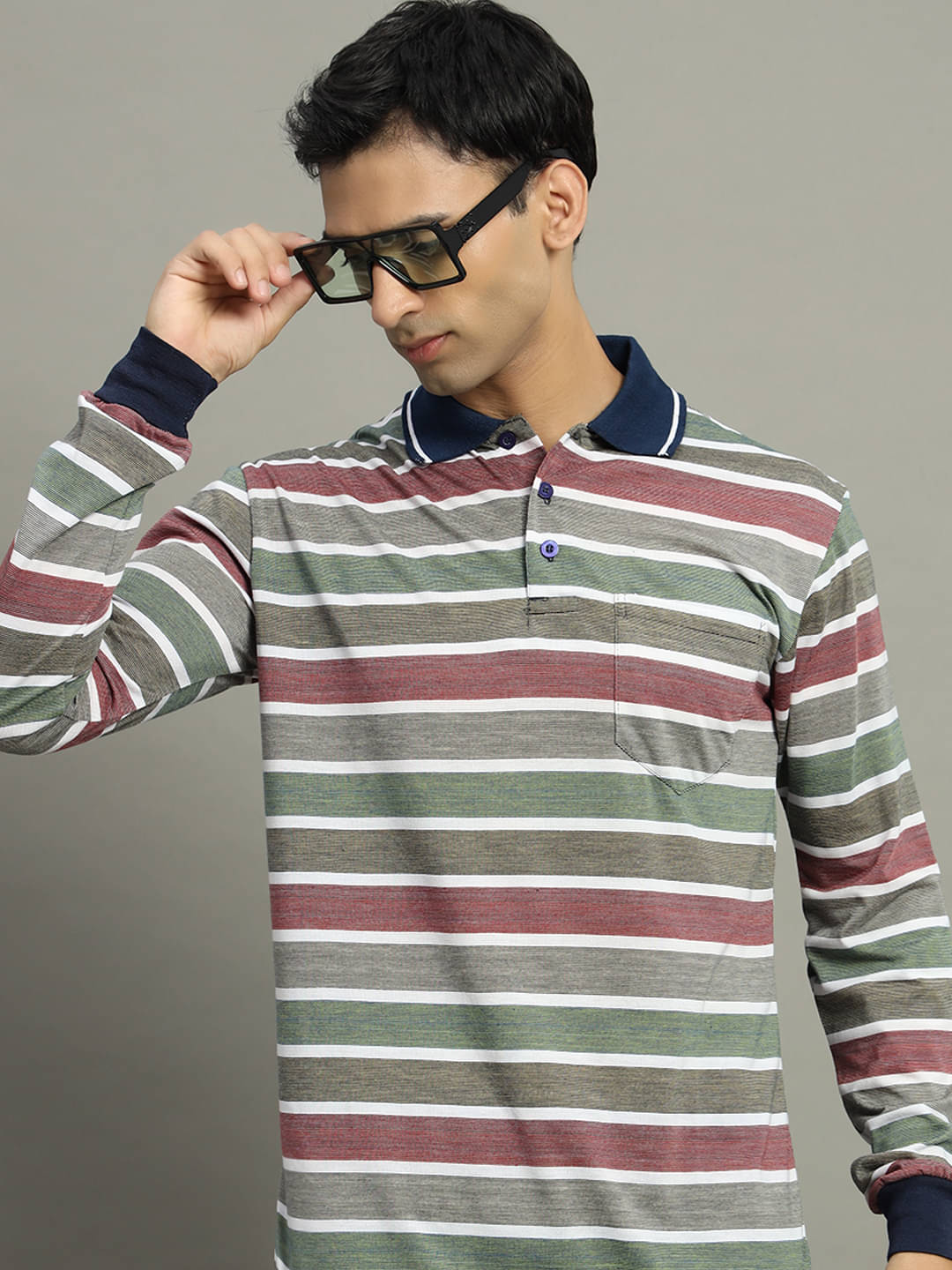     			GET GOLF Pack of 1 Cotton Blend Regular Fit Striped Full Sleeves Men's Polo T Shirt ( Navy Blue )
