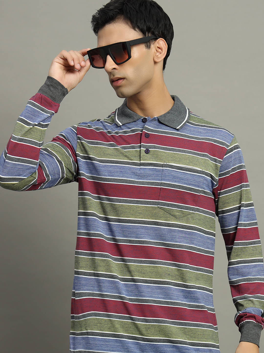     			GET GOLF Pack of 1 Cotton Blend Regular Fit Striped Full Sleeves Men's Polo T Shirt ( Charcoal Grey )