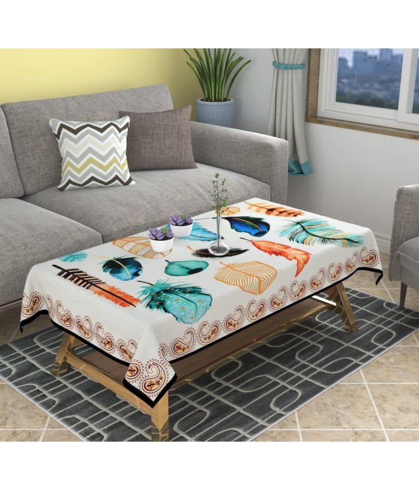 GoCose Home Printed Cotton 4 Seater Rectangle Table Cover ( 152 x 101 ) cm Pack of 1 Off White