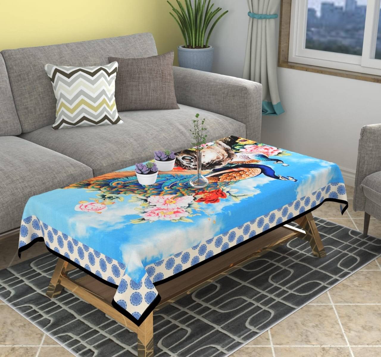GoCose Home Printed Cotton 4 Seater Rectangle Table Cover ( 152 x 101 ) cm Pack of 1 Light Blue GoCose Home Printed Cotton 4 Seater Rectangle Table Cover ( 152 x 101 ) cm Pack of 1 Light Blue