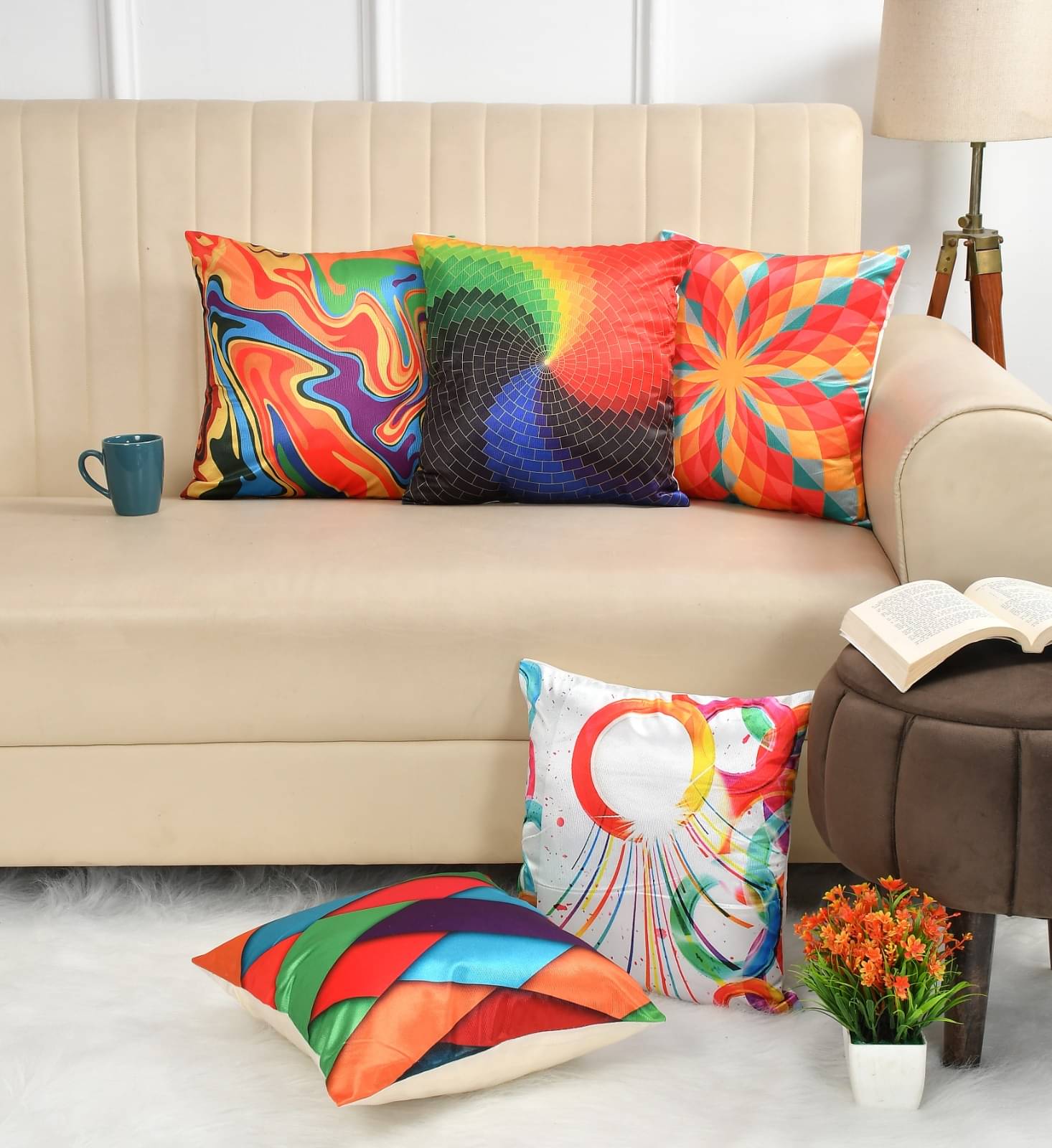 GoCose Home Set of 5 Cotton Floral Printed Square Cushion Cover (40X40)cm - Multicolor GoCose Home Set of 5 Cotton Floral Printed Square Cushion Cover (40X40)cm - Multicolor