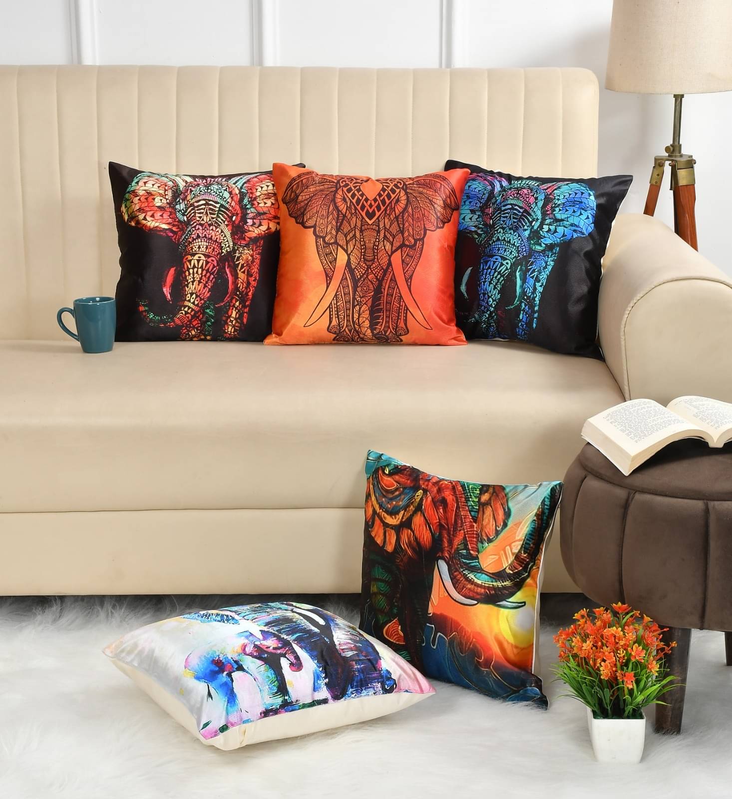 GoCose Home Set of 5 Cotton Animal Square Cushion Cover (40X40)cm - Multi GoCose Home Set of 5 Cotton Animal Square Cushion Cover (40X40)cm - Multi