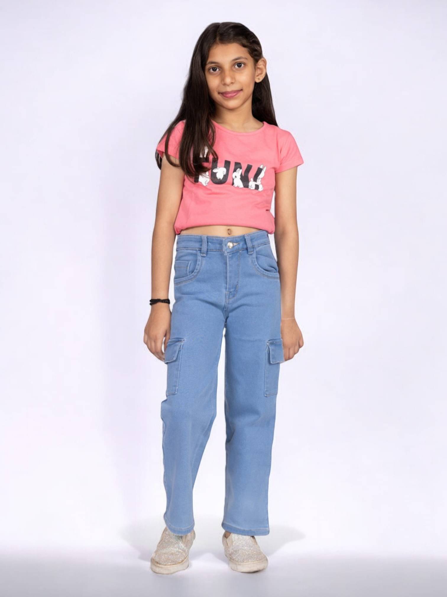     			ICONIC ME- Kids Girls Premium Six Pocket Denim Jeans