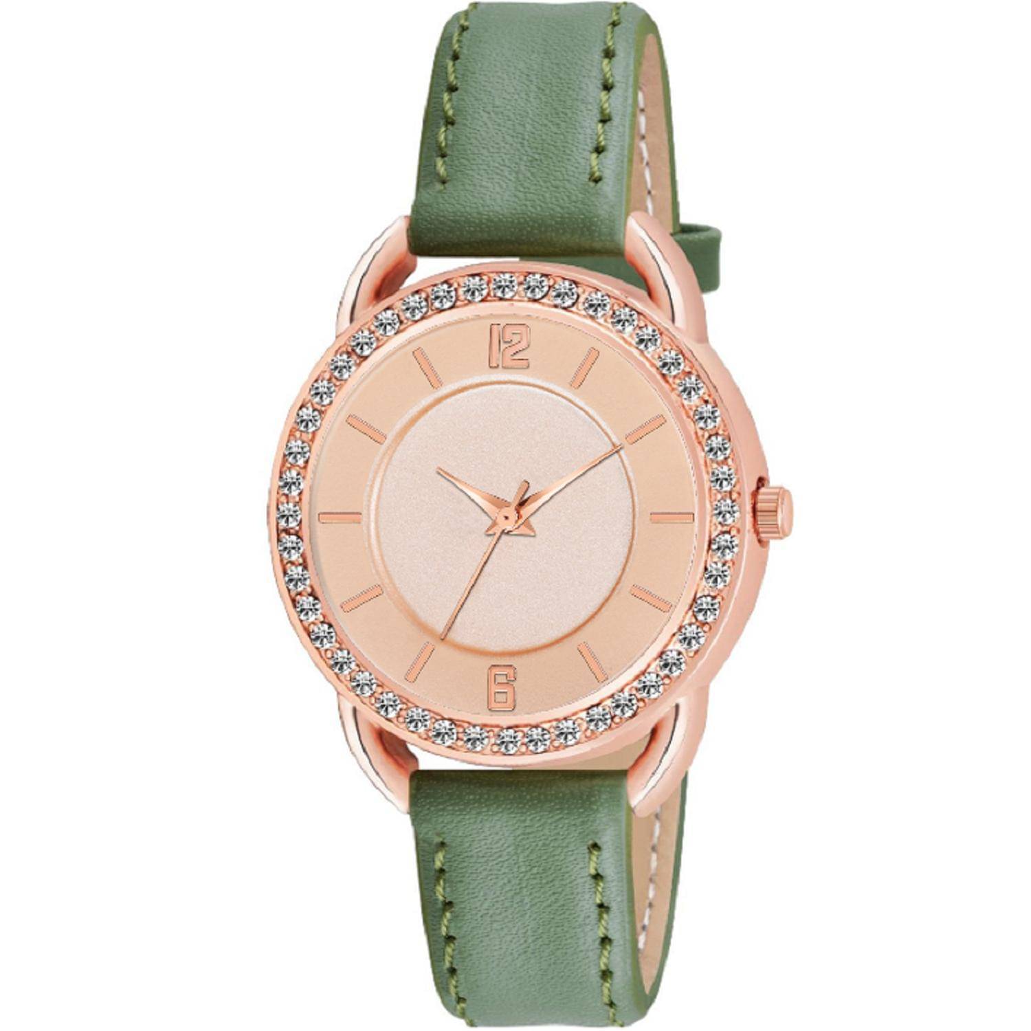     			KIARVI GALLERY Green Leather Analog Womens Watch