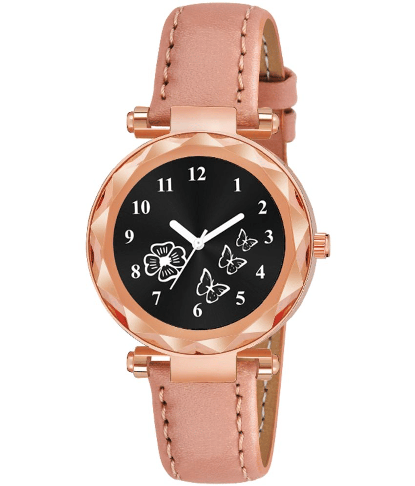     			KIARVI GALLERY Peach Leather Analog Womens Watch