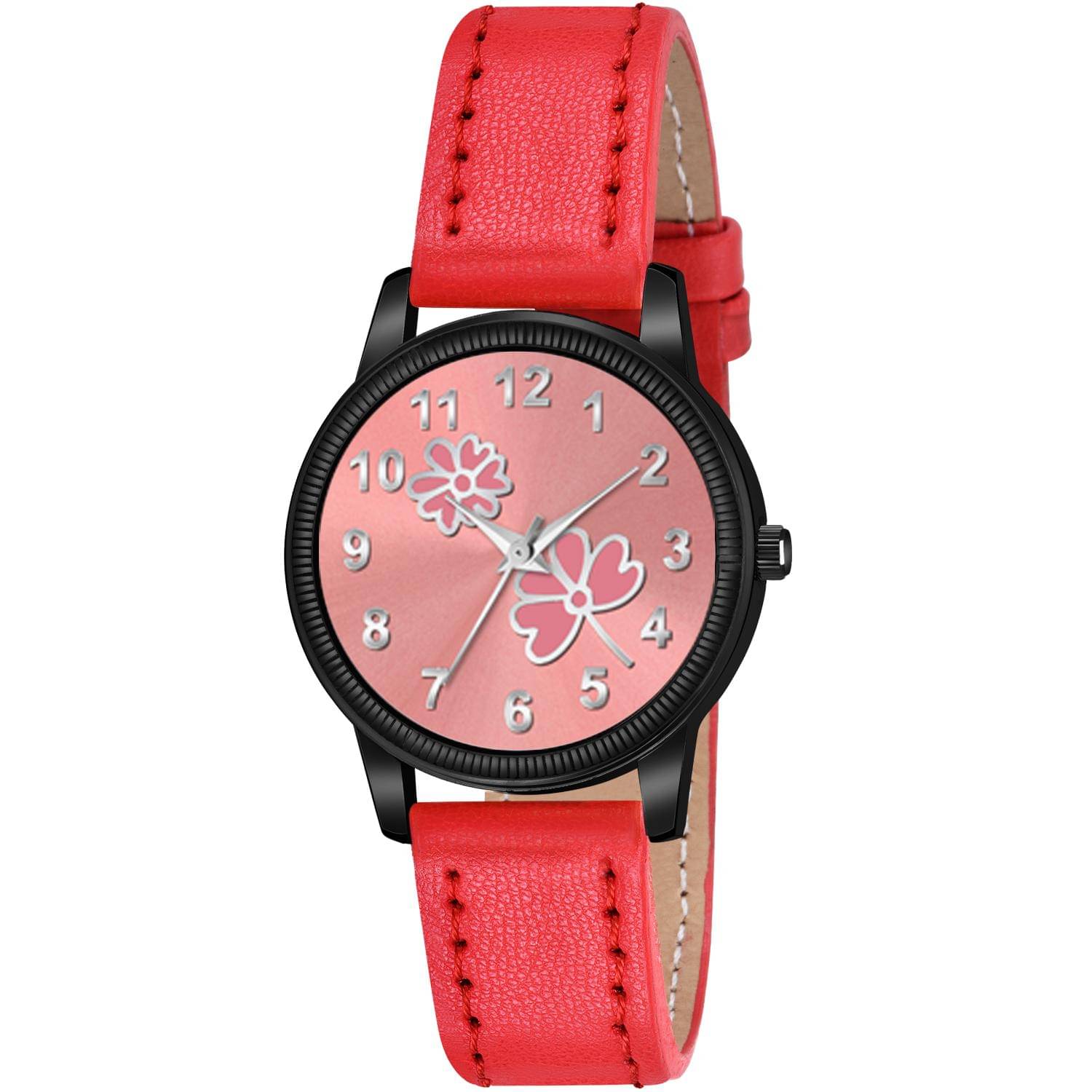     			KIARVI GALLERY Red Leather Analog Womens Watch
