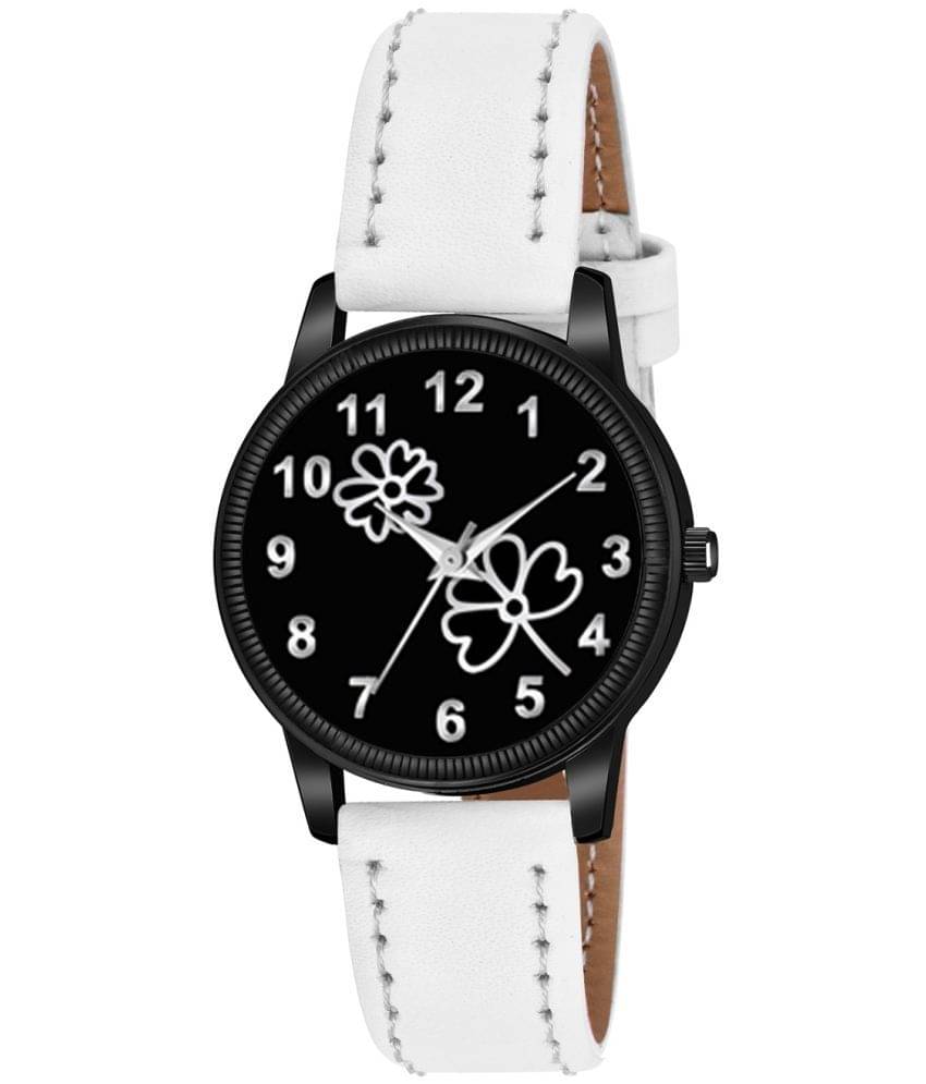     			KIARVI GALLERY White Leather Analog Womens Watch