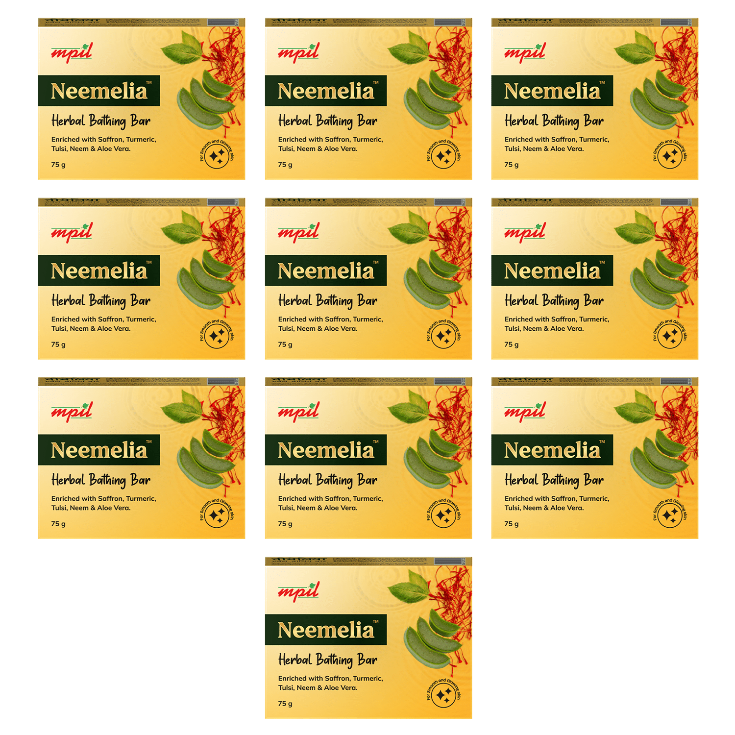 Mpil Wellness Neemelia Herbal Bathing Bar Pure Neem & Kesar Soap All Skin Types (Pack of 10) Mpil Wellness Neemelia Herbal Bathing Bar Pure Neem & Kesar Soap All Skin Types (Pack of 10)