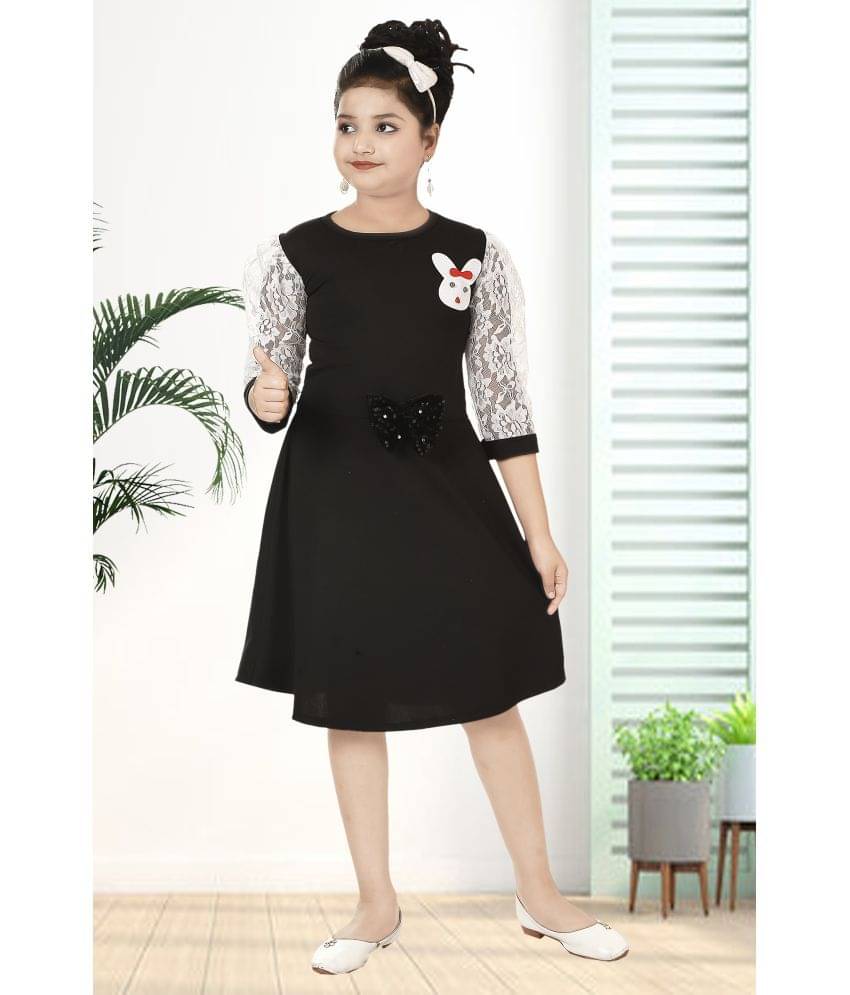 NIPU CREATION Cotton Blend A-line Dress For Girls ( Pack of 1 , Black ) NIPU CREATION Cotton Blend A-line Dress For Girls ( Pack of 1 , Black )