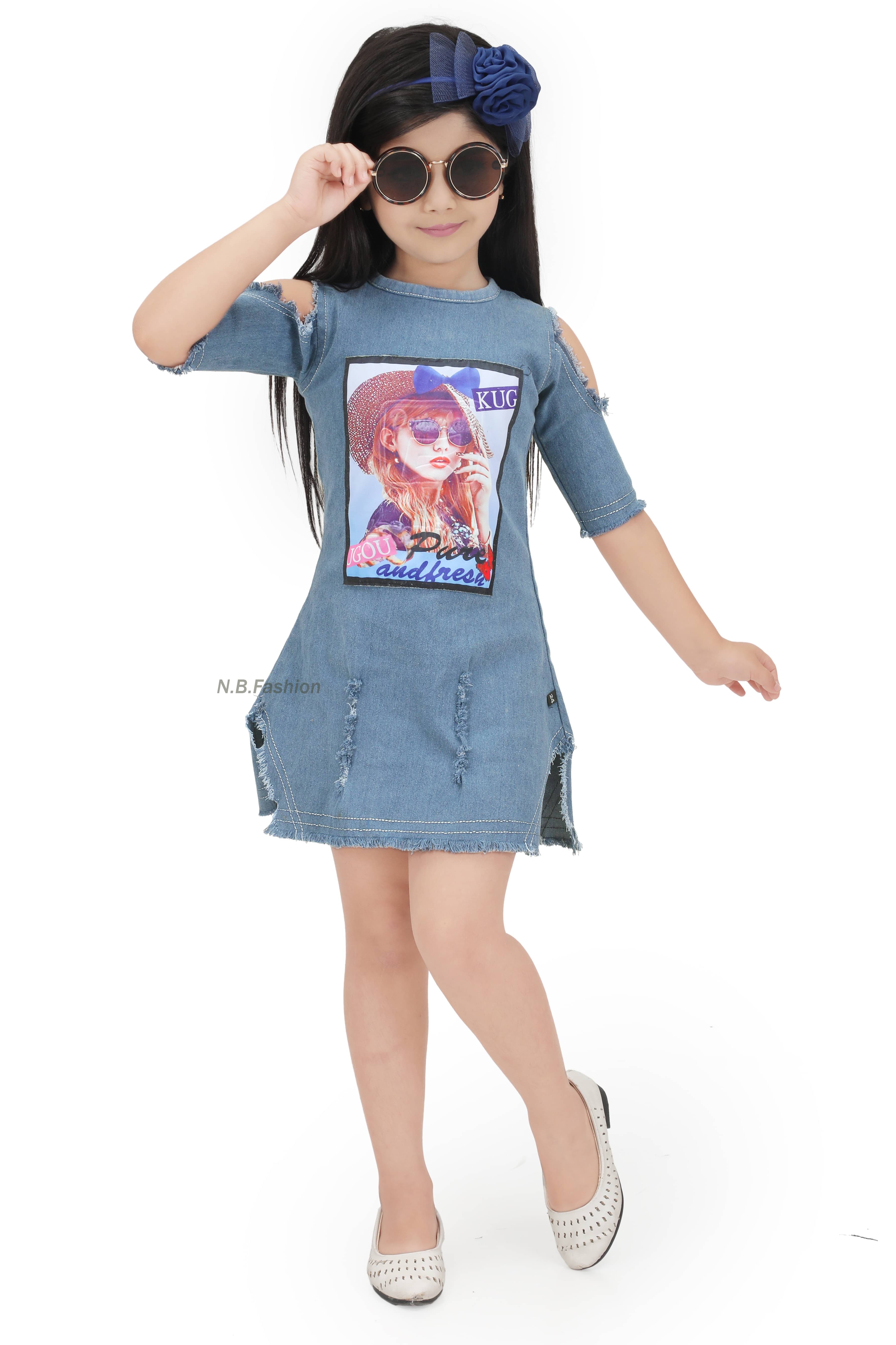 NIPU CREATION Denim A-line Dress For Girls ( Pack of 1 , Denim Blue ) NIPU CREATION Denim A-line Dress For Girls ( Pack of 1 , Denim Blue )